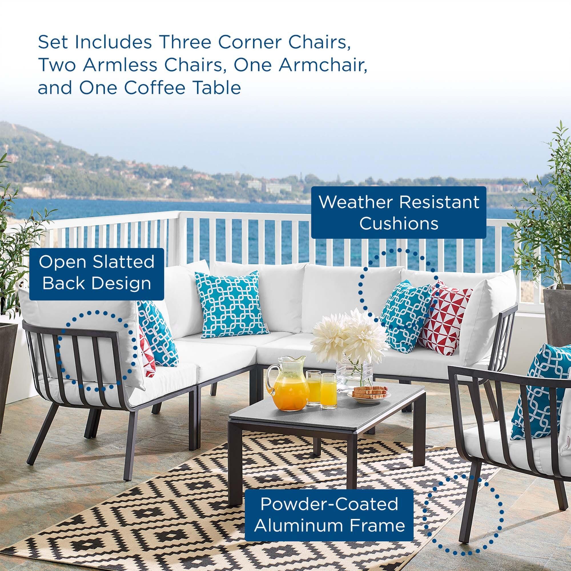 Modway Riverside 7-Piece Outdoor Sectional Set, White, large