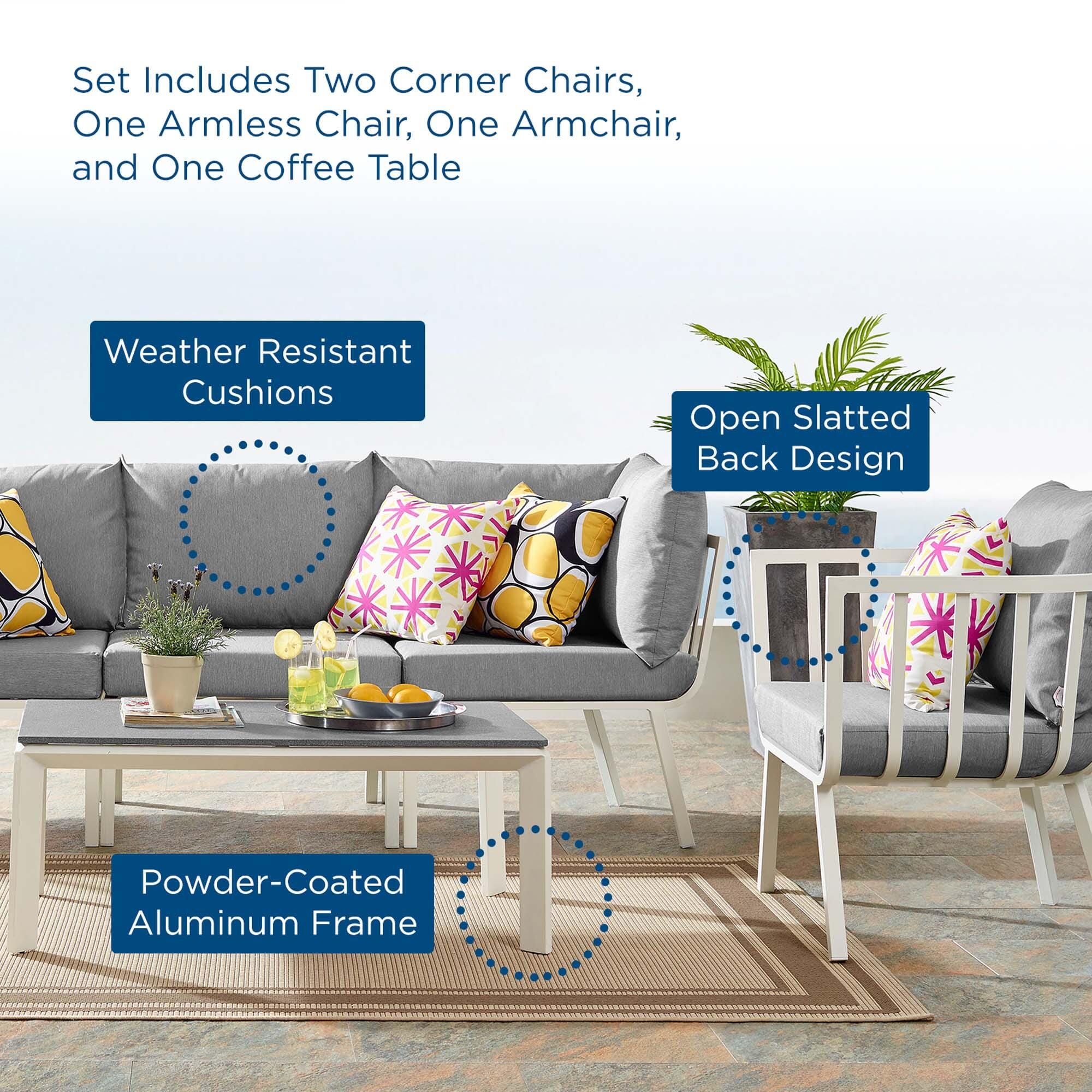 Modway Riverside Outdoor Sofa with Armchair and Coffee Table, Gray, large