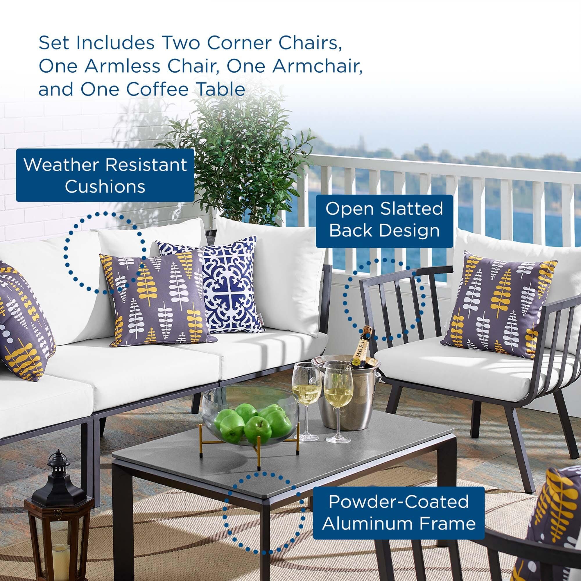 Modway Riverside Outdoor Sofa with Armchair and Coffee Table, White, large