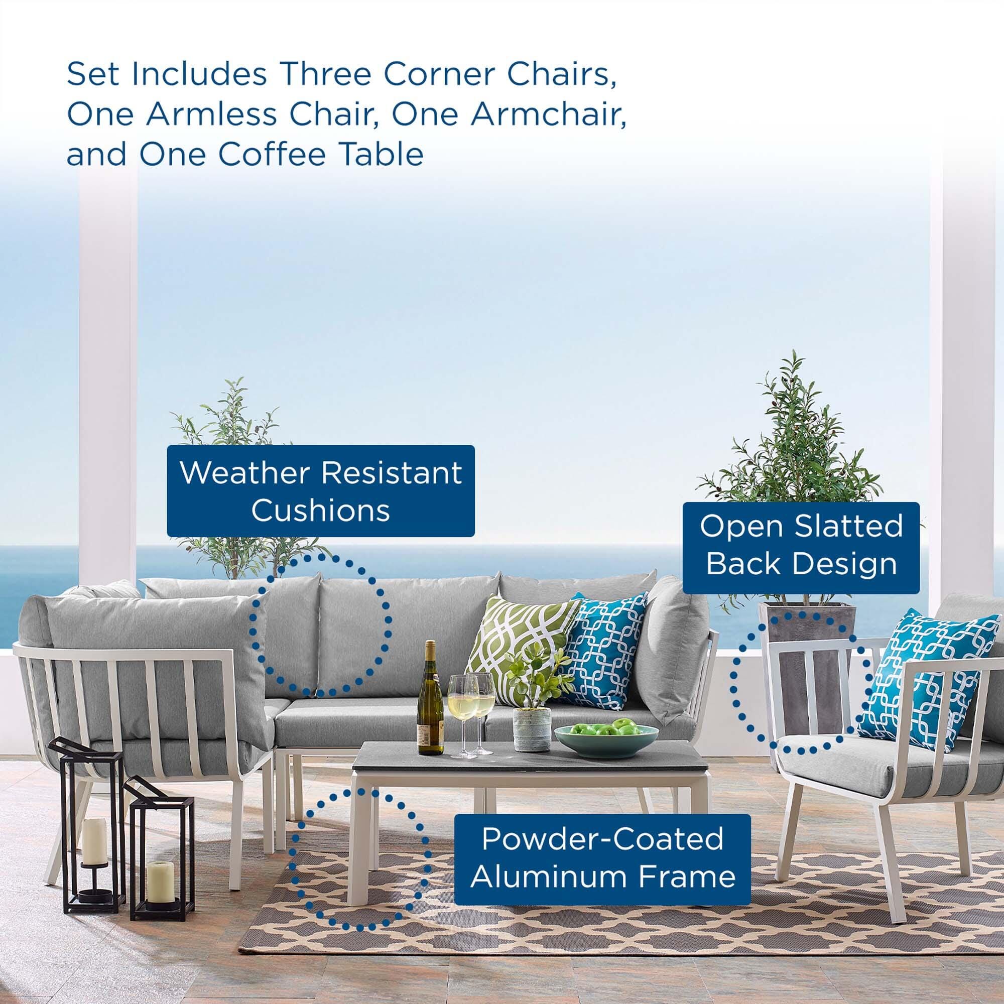 Modway Riverside 6-Piece Outdoor Soild Sectional Set, Gray, large