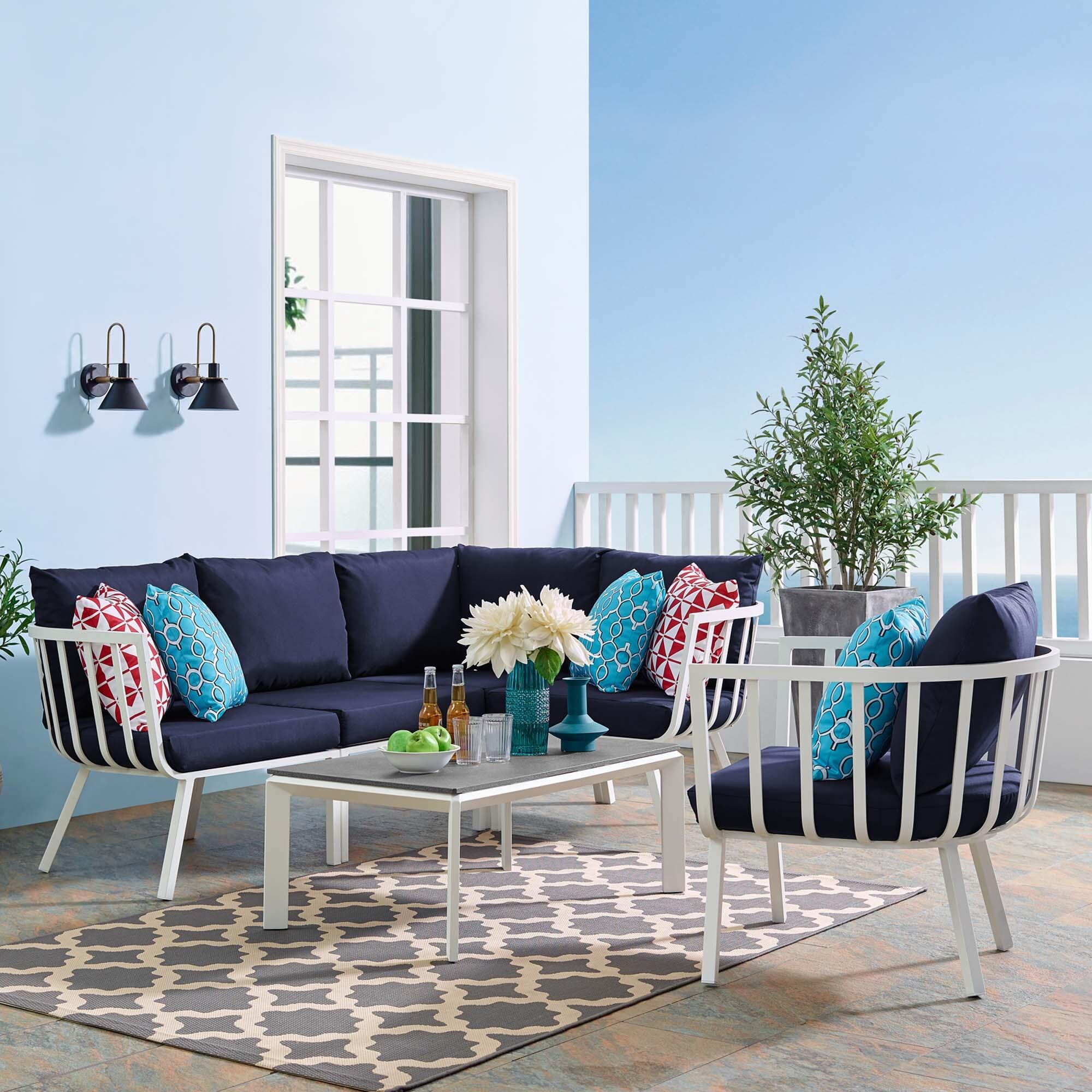 Modway Riverside 6-Piece Outdoor Soild Sectional Set, Navy, large