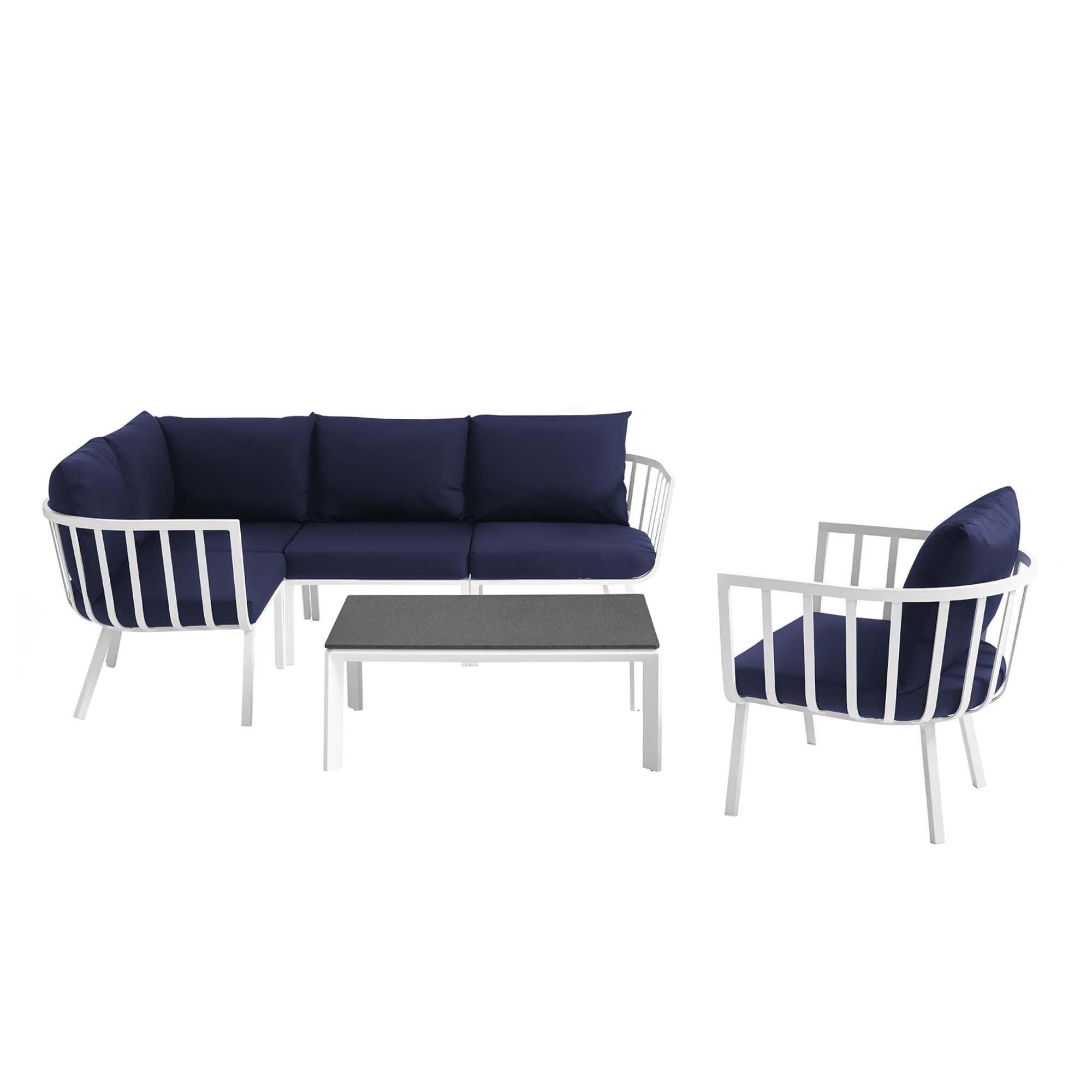 Modway Riverside 6-Piece Outdoor Soild Sectional Set, Navy, large