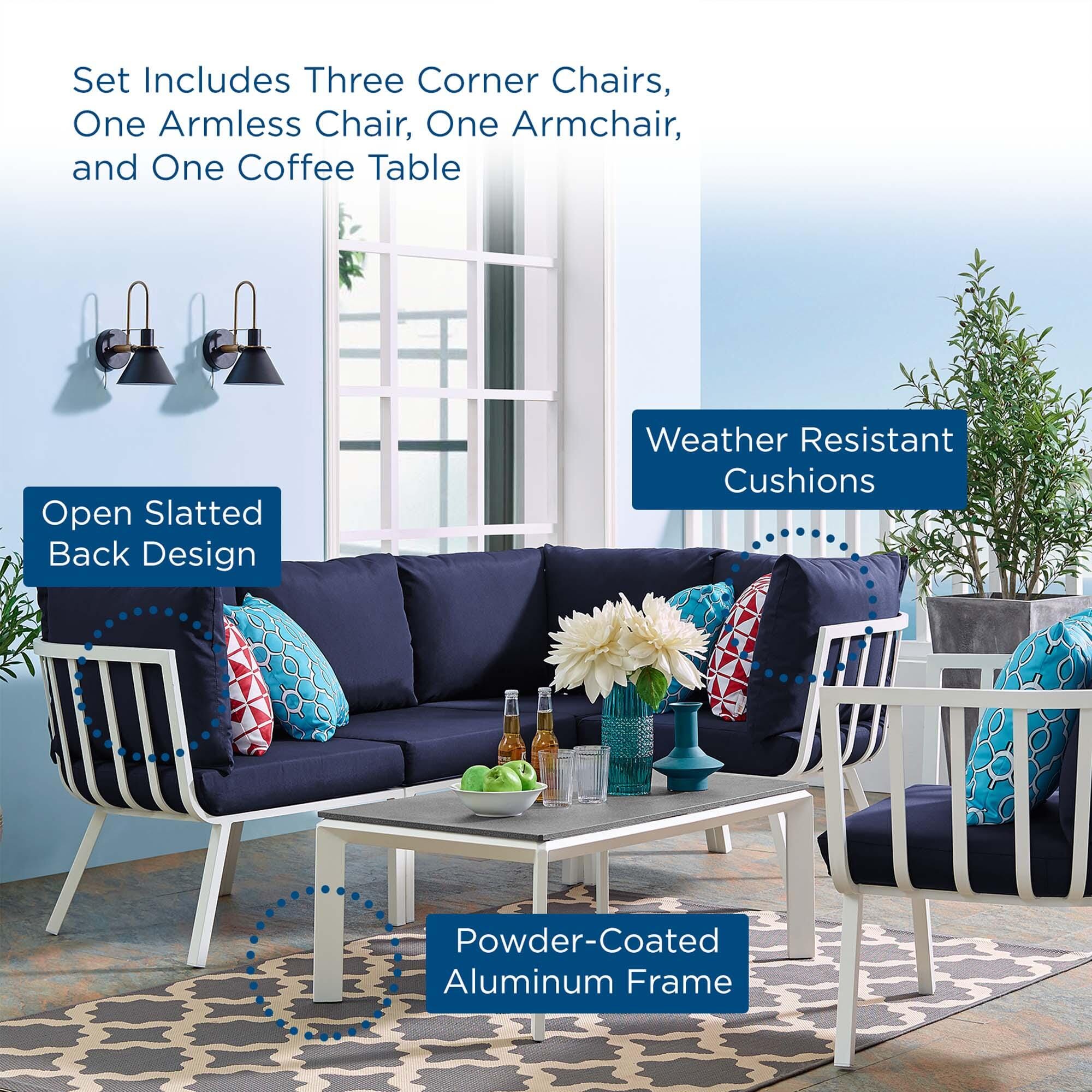 Modway Riverside 6-Piece Outdoor Soild Sectional Set, Navy, large