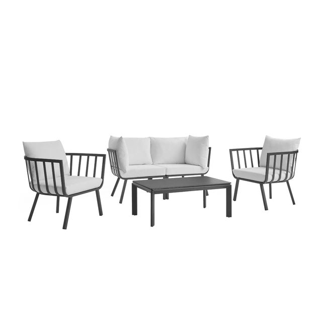Modway Riverside Outdoor Loveseat with Coffee Table and 2 Armchairs, White