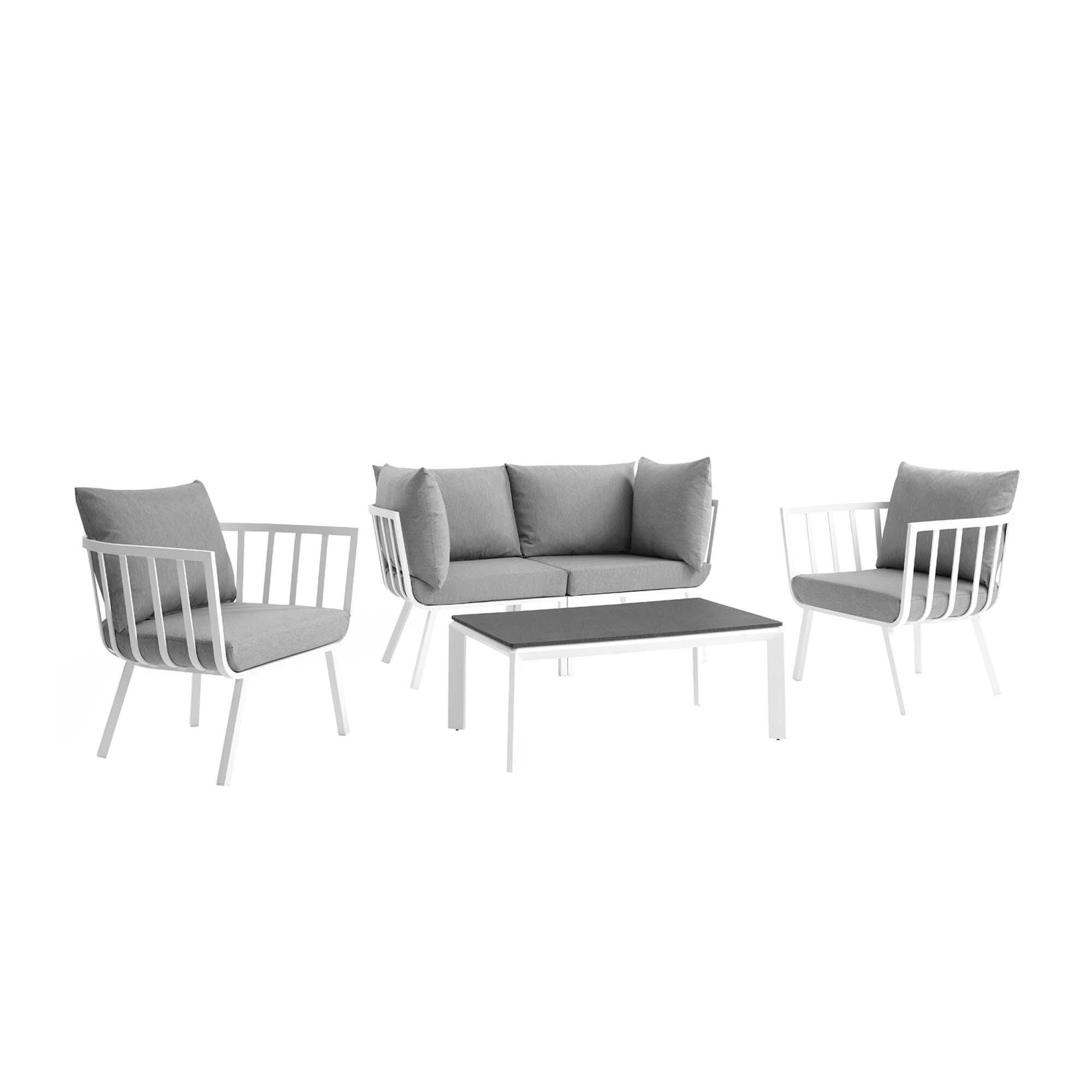 Modway Riverside Outdoor Loveseat with Coffee Table and 2 Armchairs, Gray, large