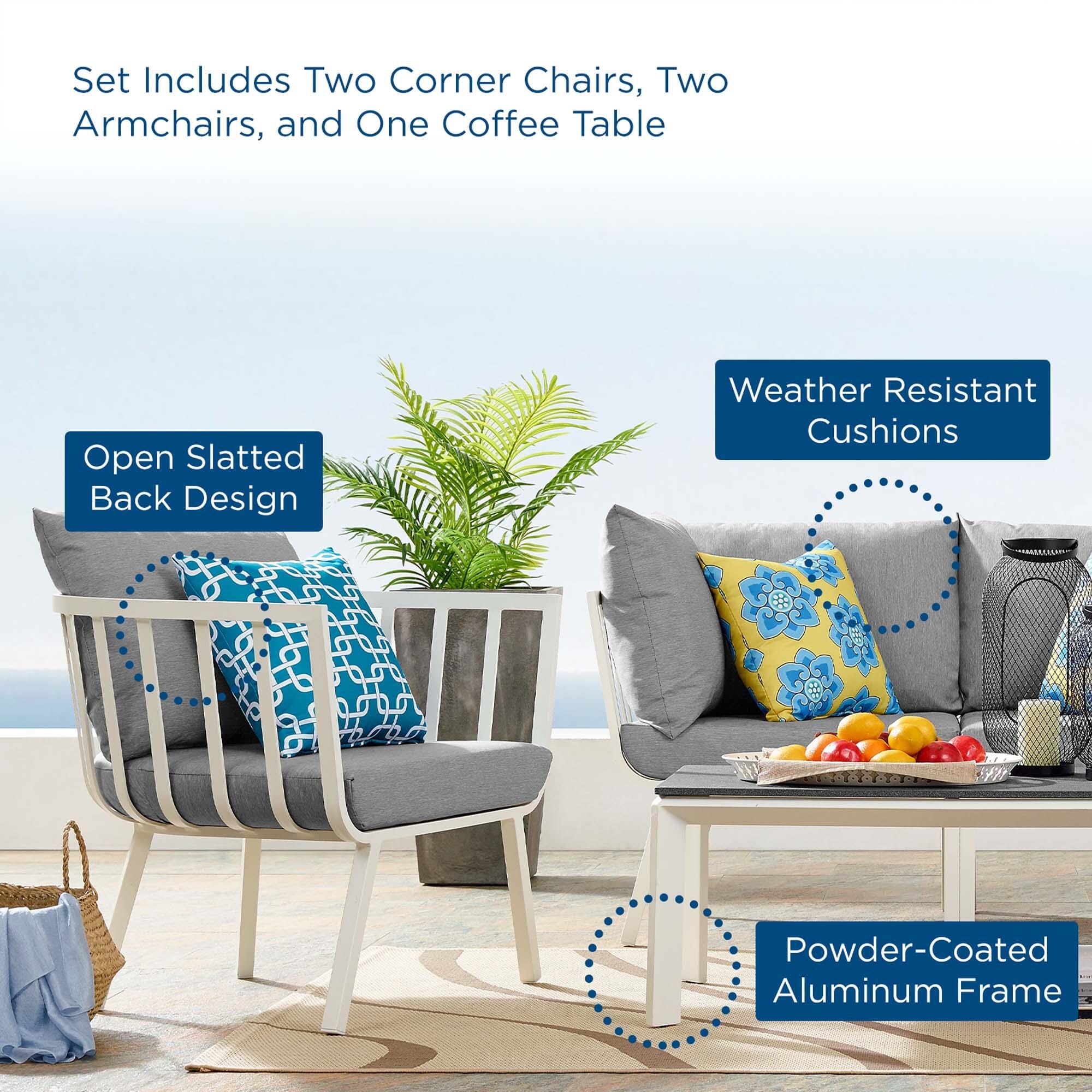 Modway Riverside Outdoor Loveseat with Coffee Table and 2 Armchairs, Gray, large