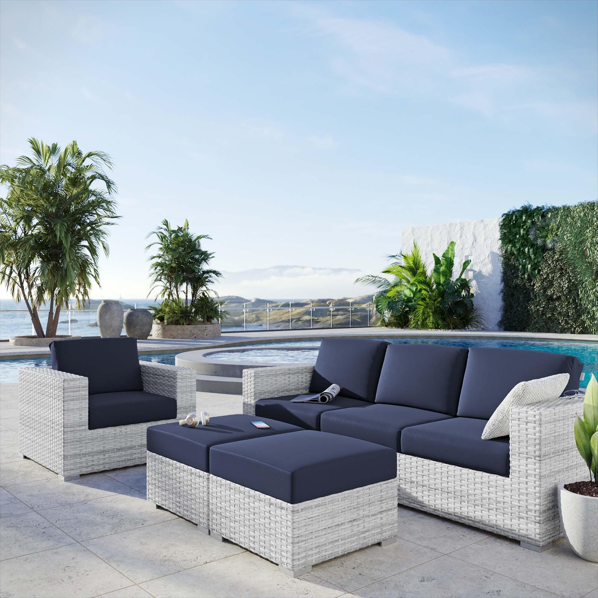 Modway Convene Outdoor Conversation Set, Light Gray/Navy, rollover