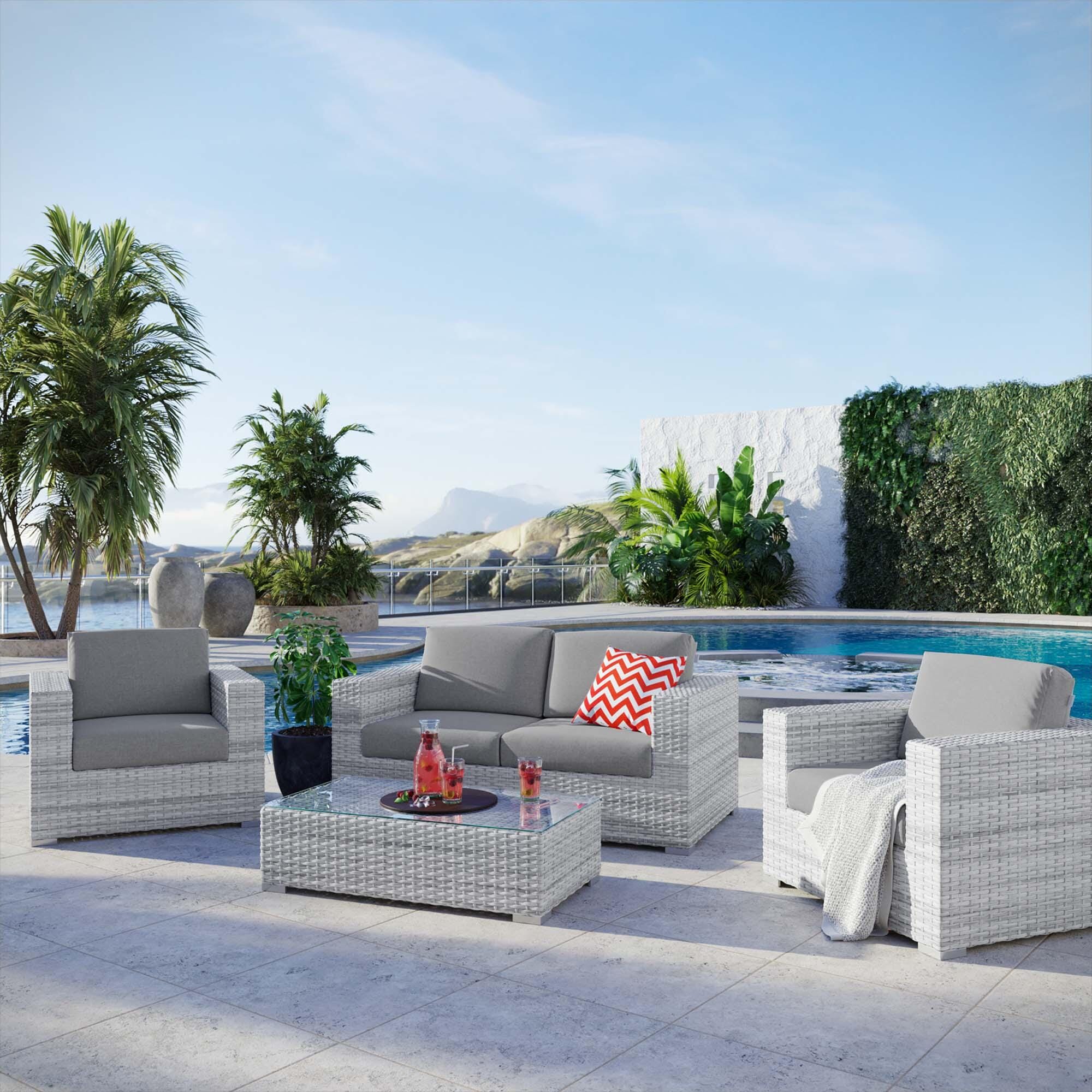 Modway Convene Outdoor Loveseat and 2 Armchairs with Coffee Table, , rollover