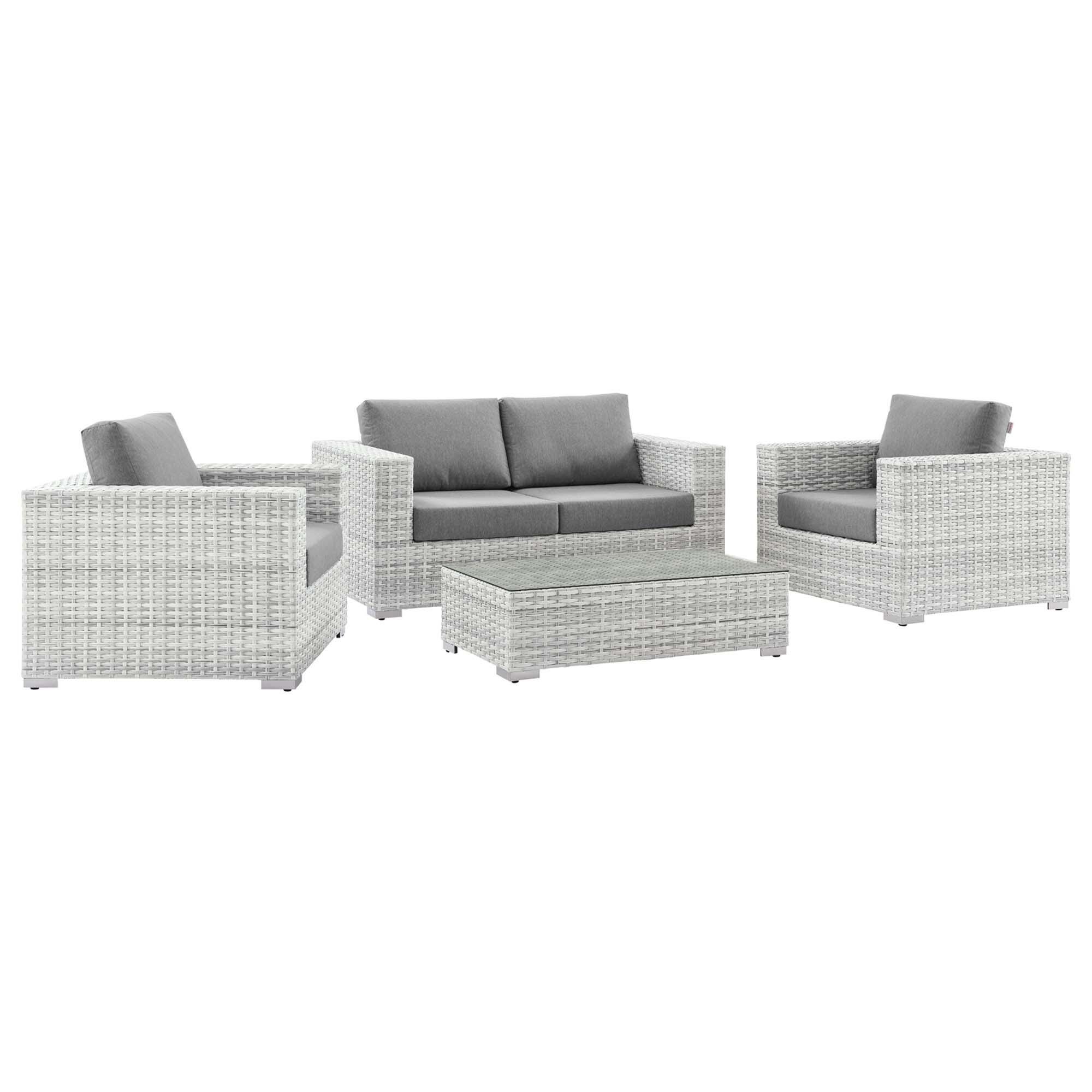 Modway Convene Outdoor Loveseat and 2 Armchairs with Coffee Table, , large