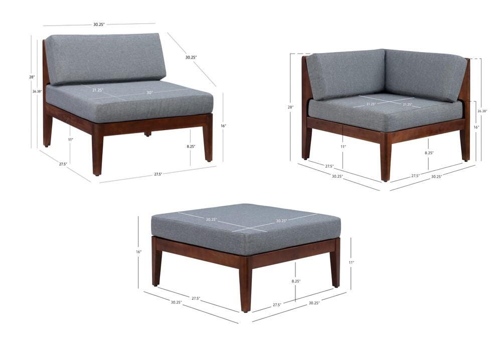 Linon Parker 4-Piece Outdoor Sectional Set, Walnut, large