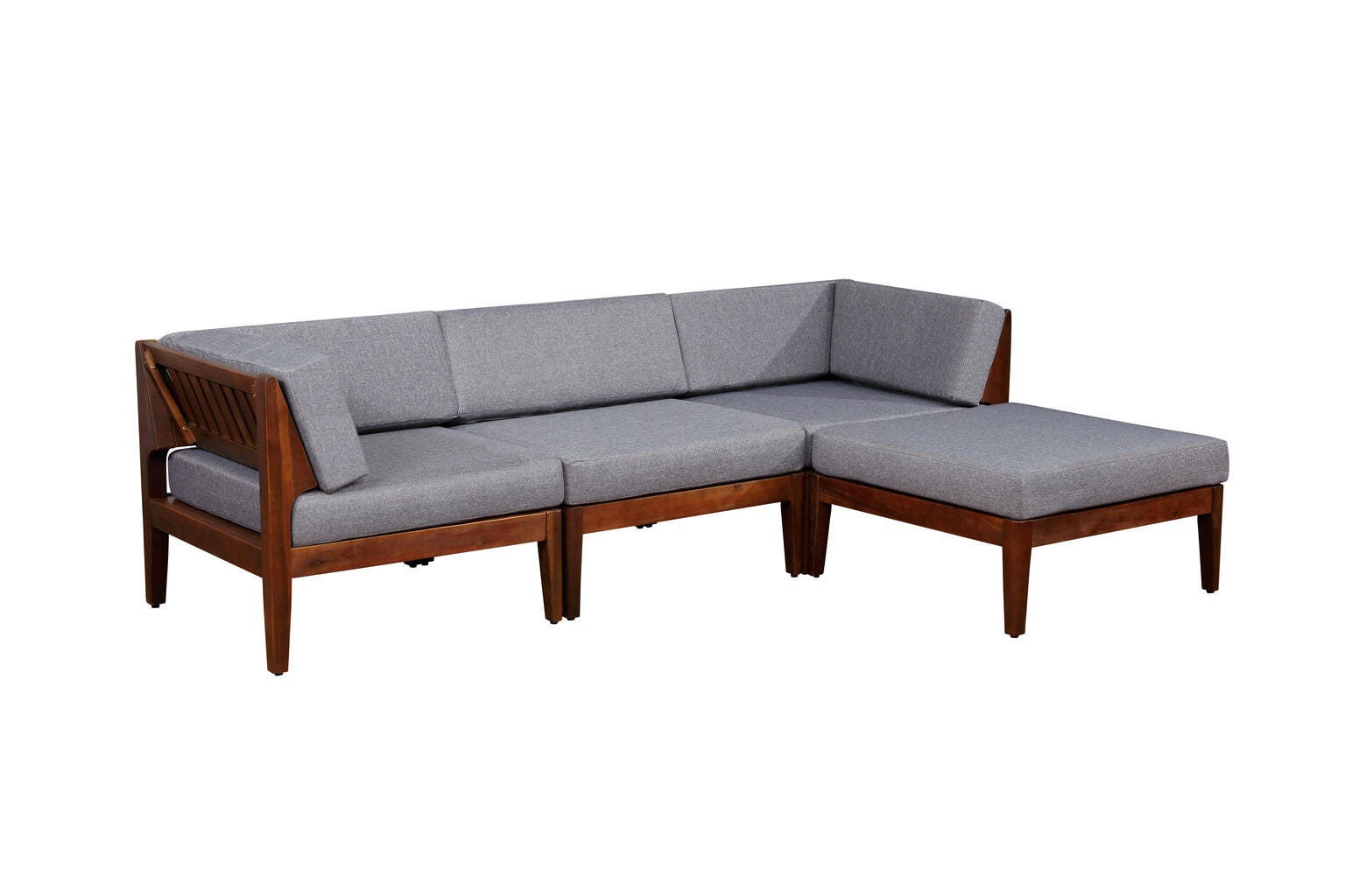Linon Parker 4-Piece Outdoor Sectional Set, Walnut, large