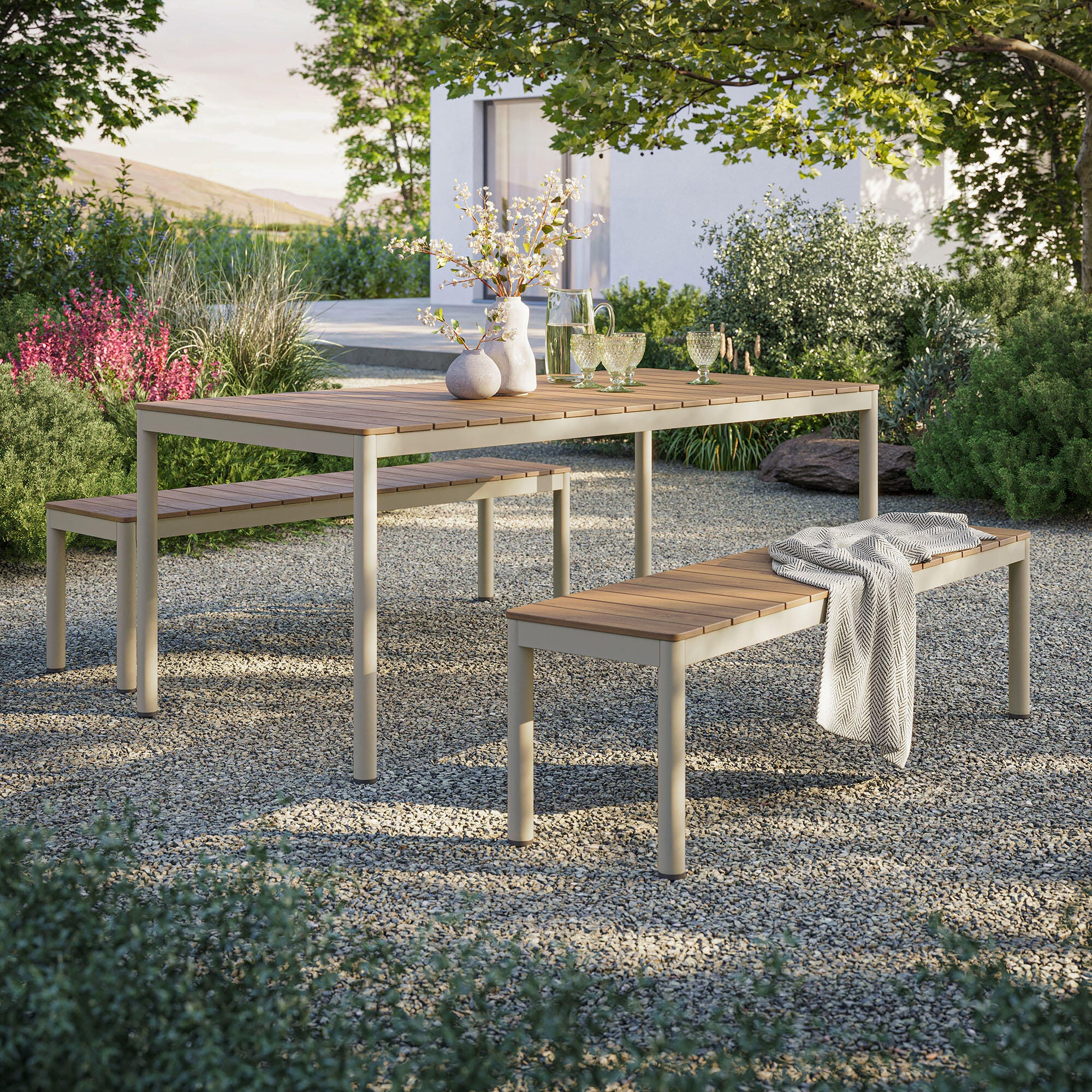 Modway Finn Outdoor Dining Table and 2 Benches, , rollover
