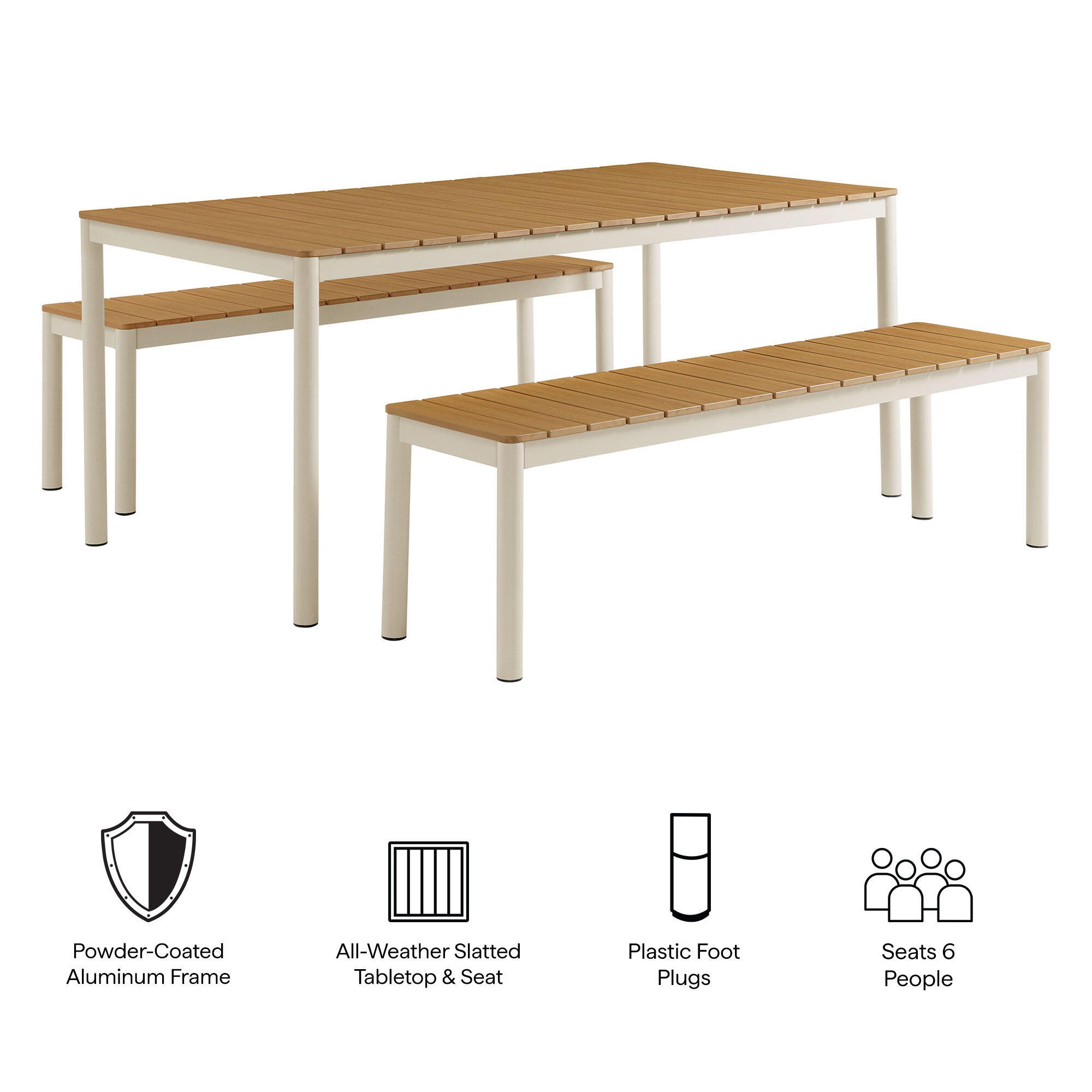 Modway Finn Outdoor Dining Table and 2 Benches, , large
