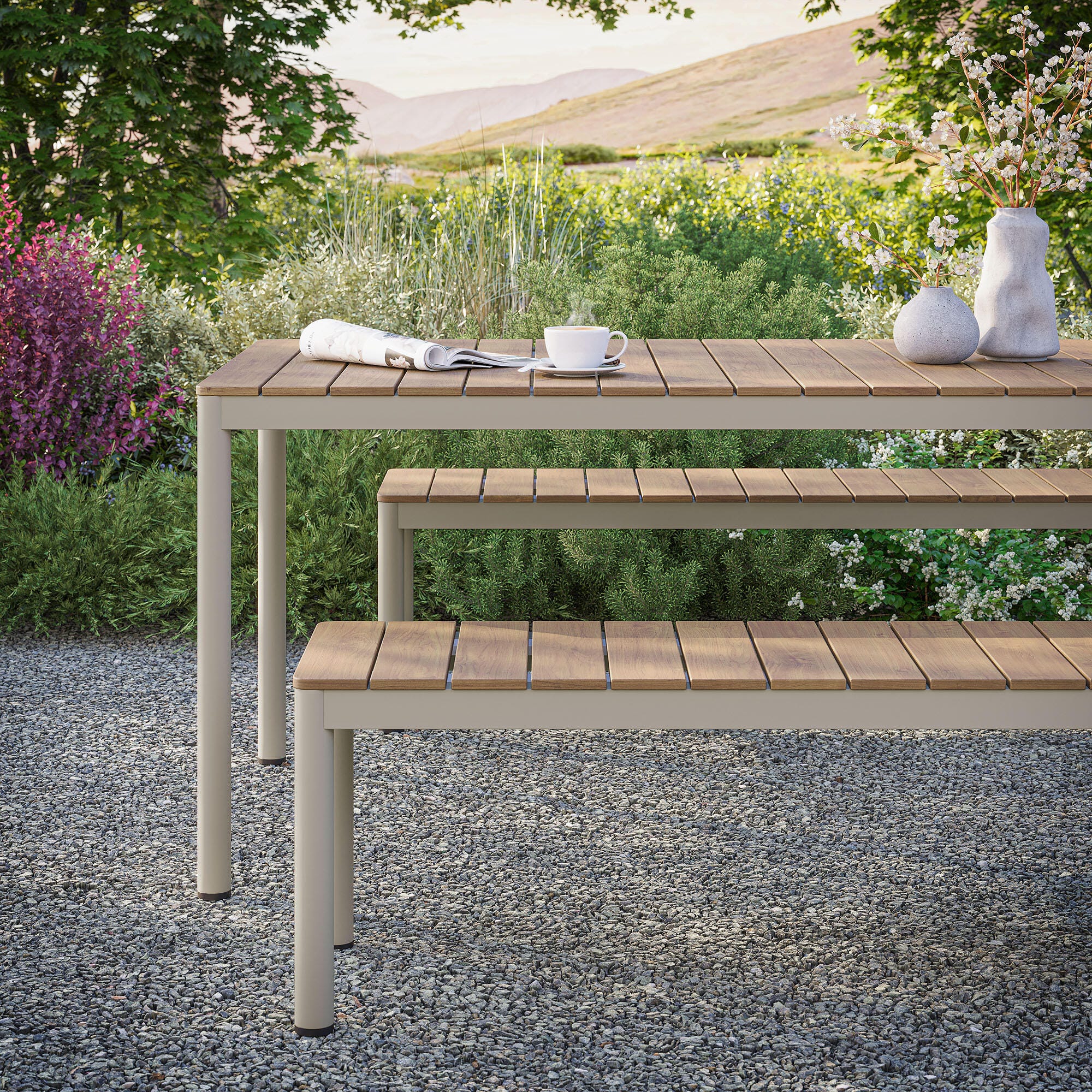 Modway Finn Outdoor Dining Table and 2 Benches, , large
