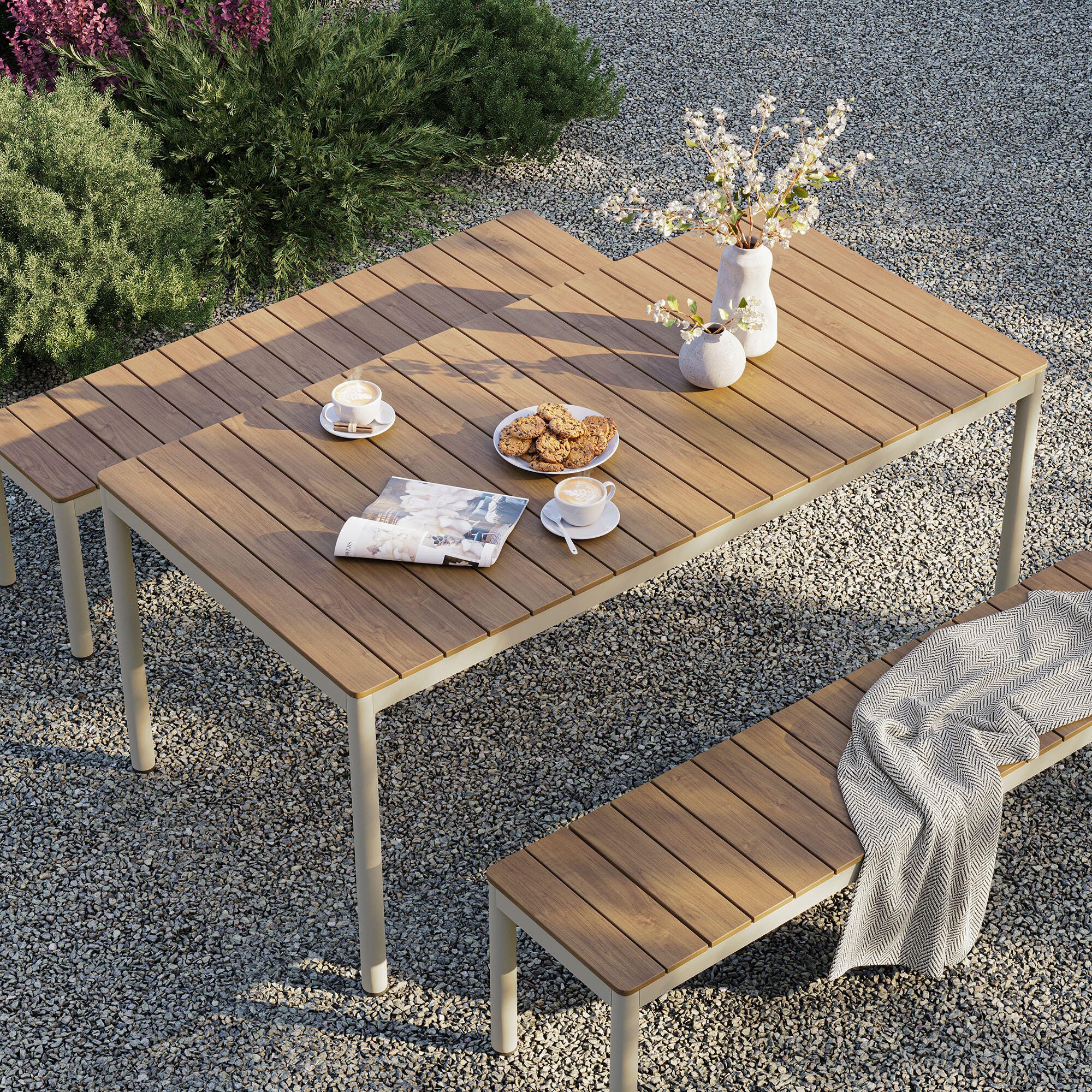 Modway Finn Outdoor Dining Table and 2 Benches, , large