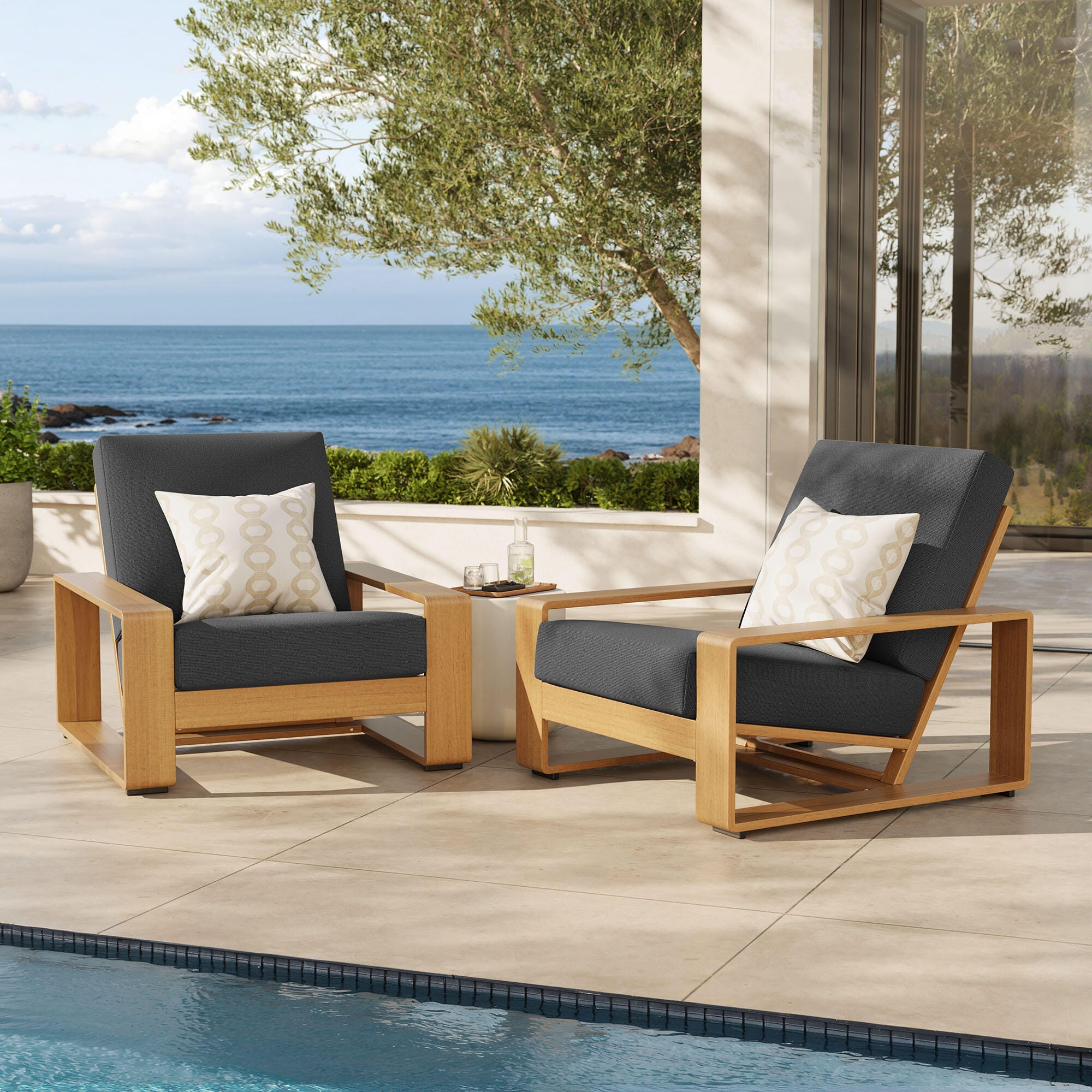 Modway Lirienne Outdoor Lounge Chair (Set of 2), Charcoal/Natural, rollover