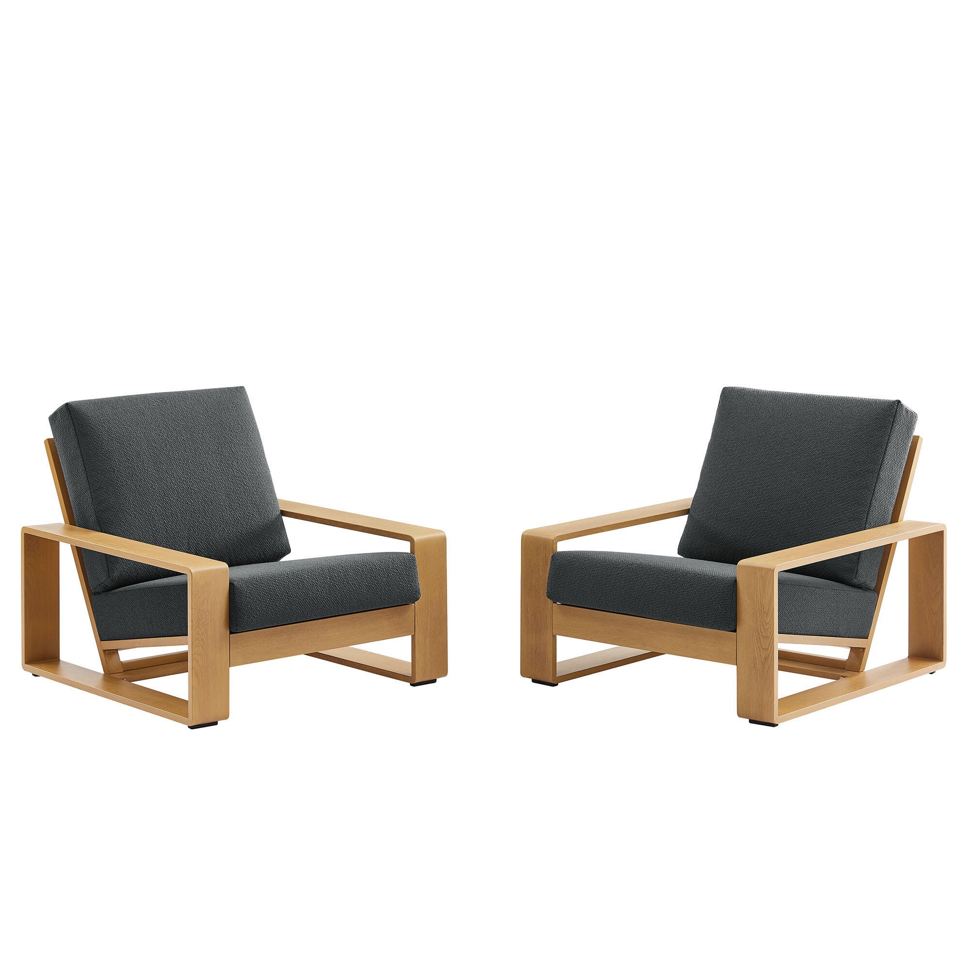 Modway Lirienne Outdoor Lounge Chair (Set of 2), Charcoal/Natural, large