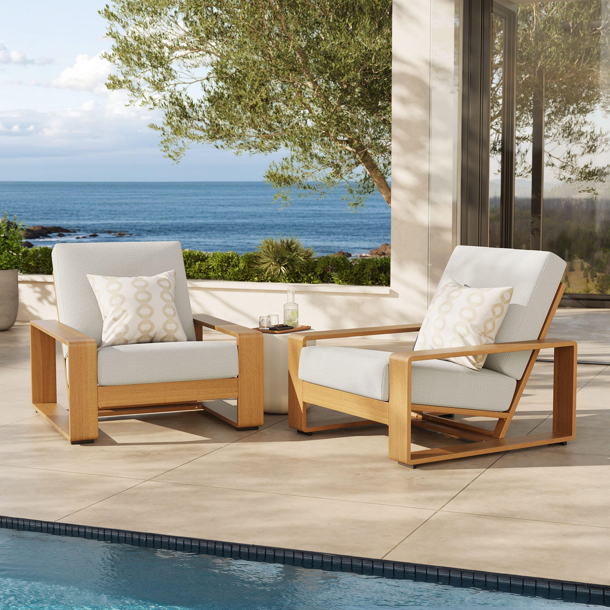 Modway Lirienne Outdoor Lounge Chair (Set of 2), Ivory/Natural, rollover