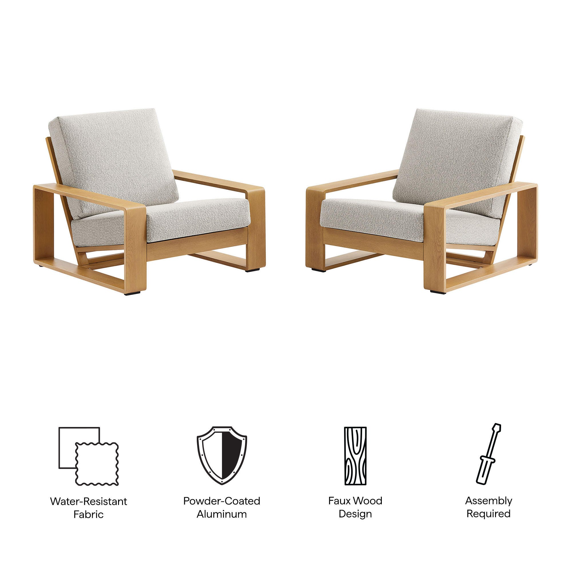 Modway Lirienne Outdoor Lounge Chair (Set of 2), Ivory/Natural, large