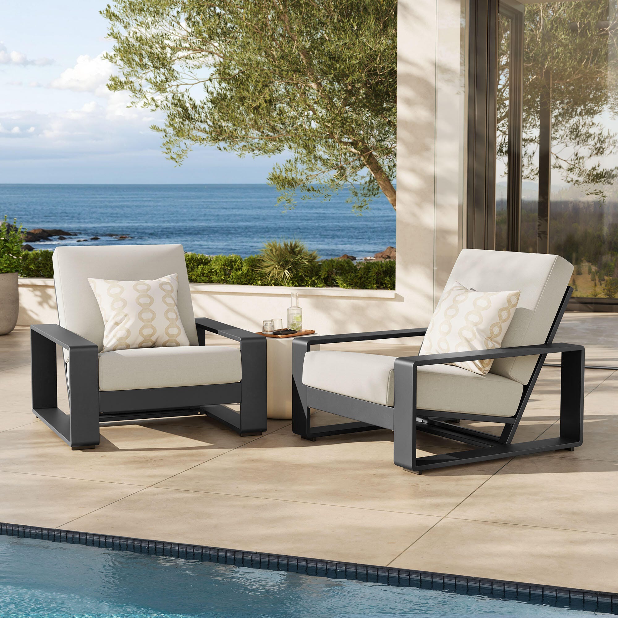 Modway Lirienne Outdoor Lounge Chair (Set of 2), Cream, rollover