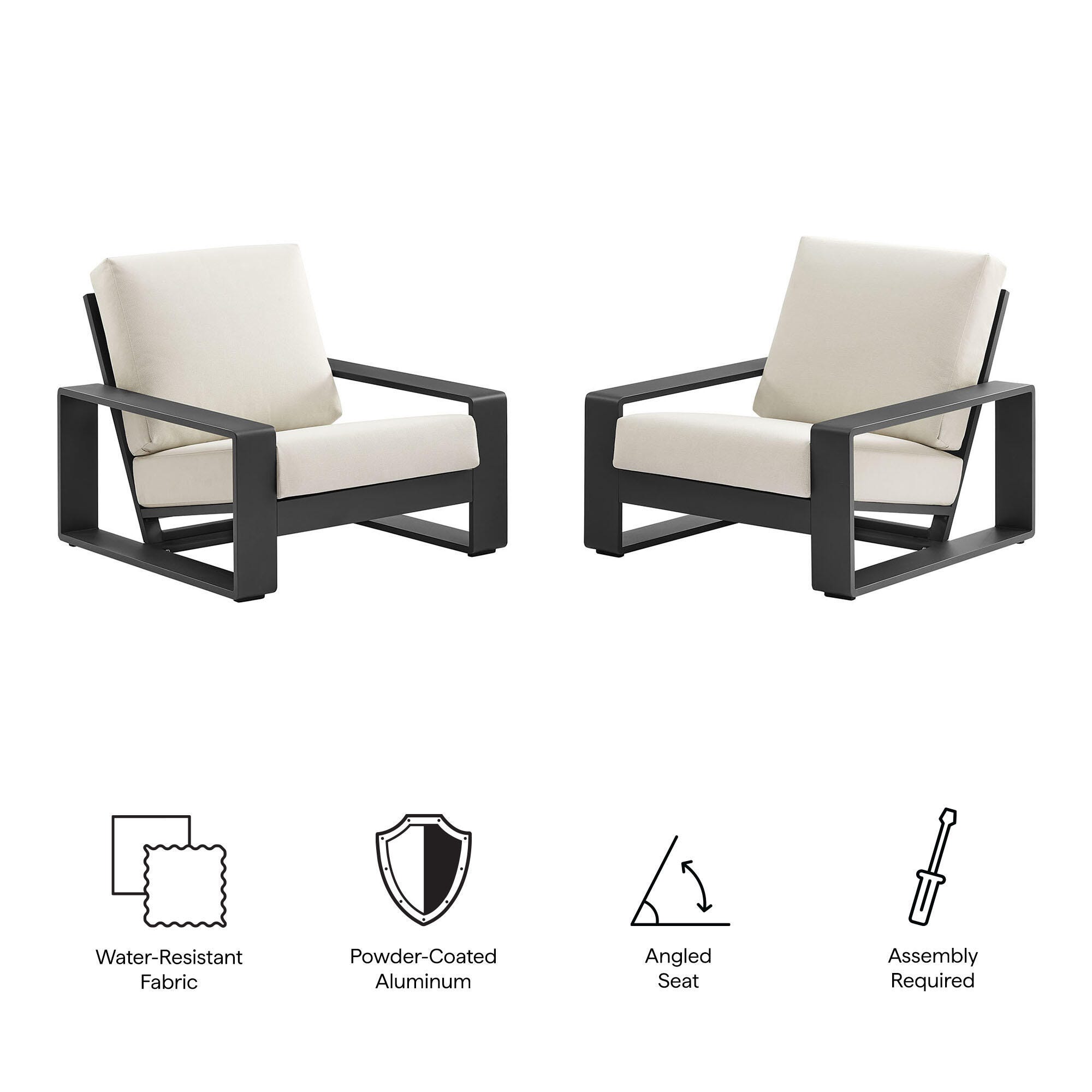Modway Lirienne Outdoor Lounge Chair (Set of 2), Cream, large