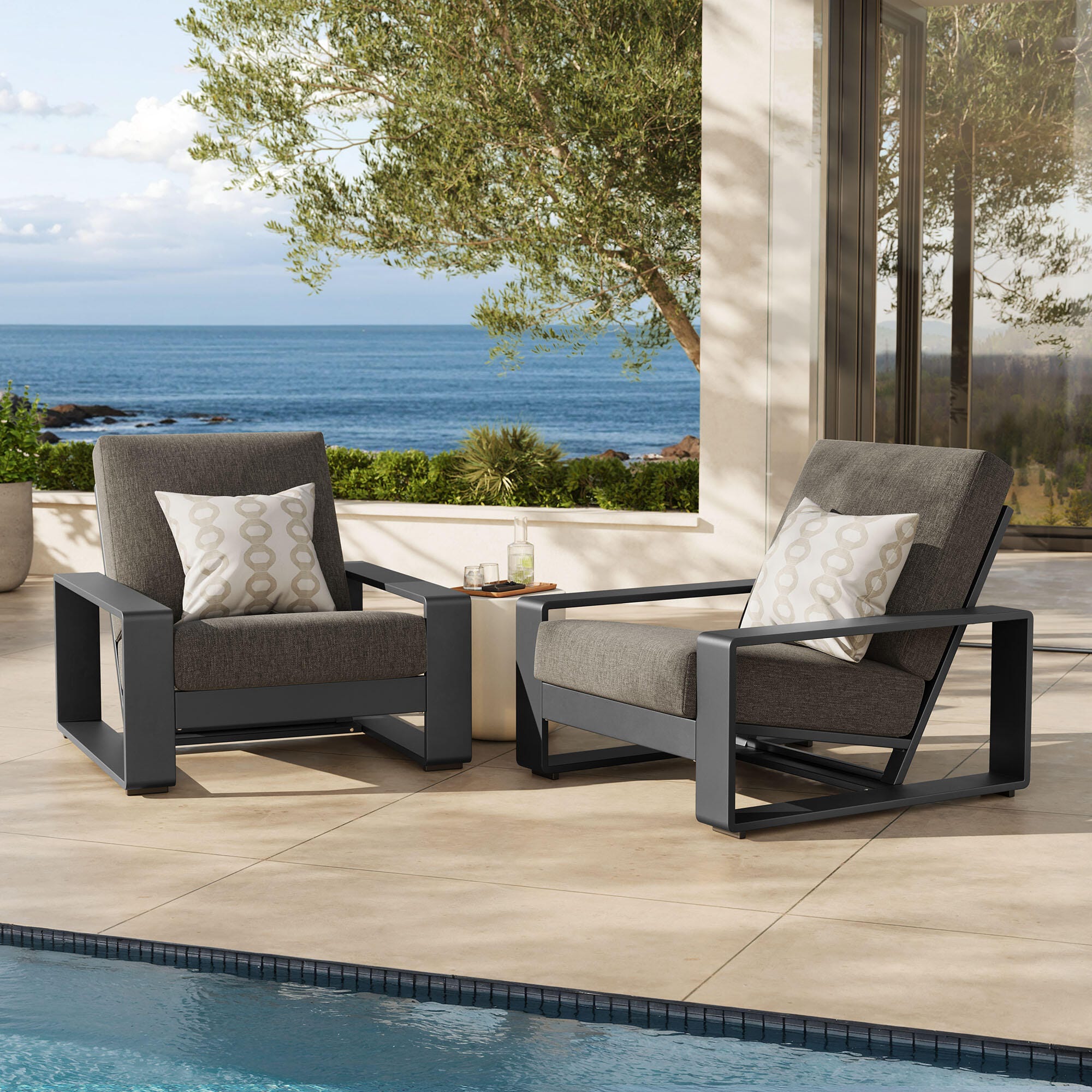 Modway Lirienne Outdoor Lounge Chair (Set of 2), Smoke, large