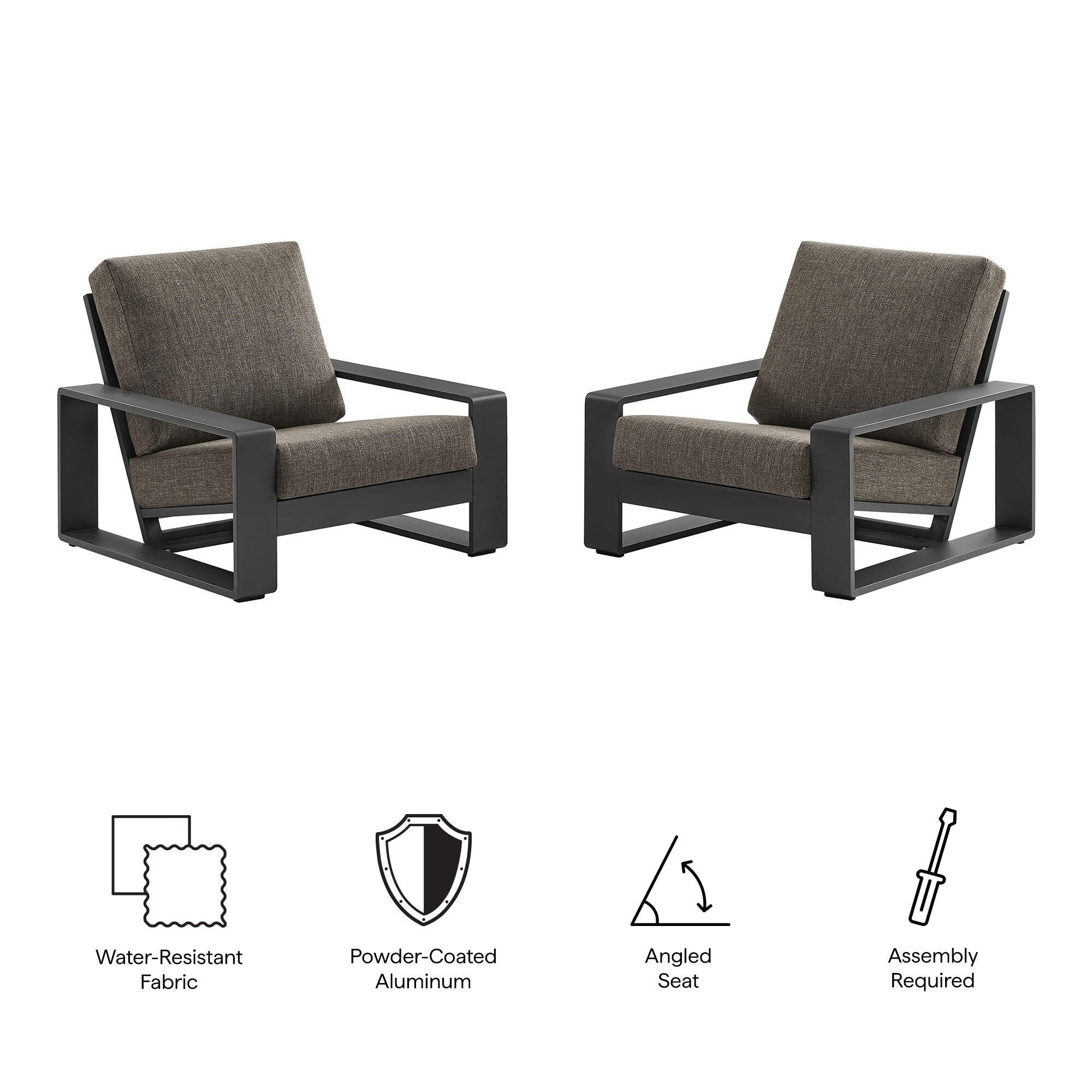 Modway Lirienne Outdoor Lounge Chair (Set of 2), Smoke, large