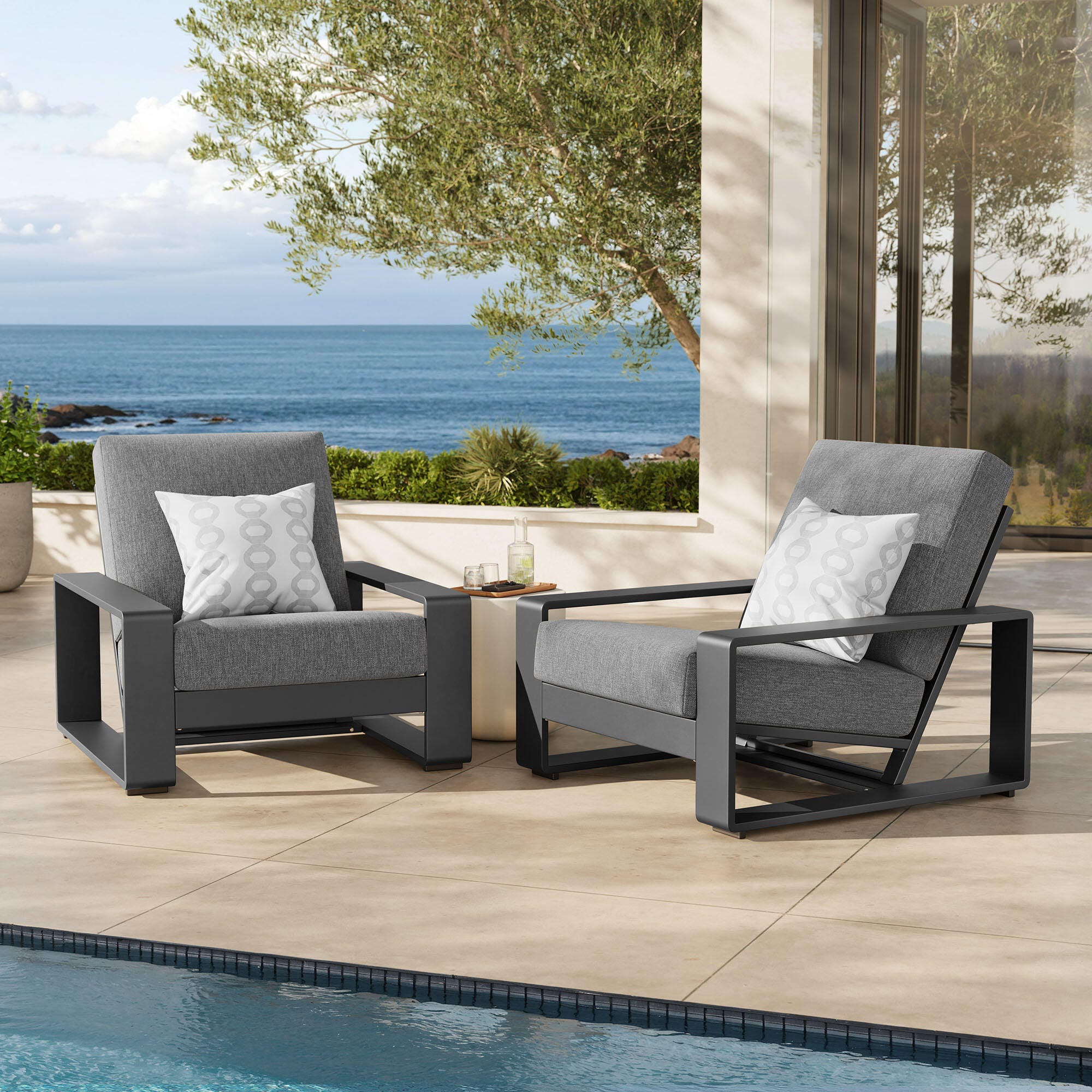 Modway Lirienne Outdoor Lounge Chair (Set of 2), Light Gray, rollover