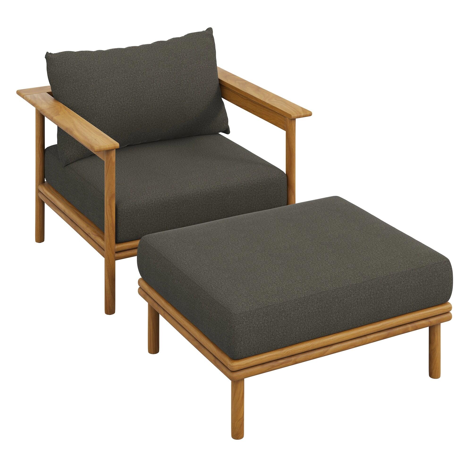 Modway Wren Outdoor Lounge Chair and Ottoman, Natural/Flint Gray, large