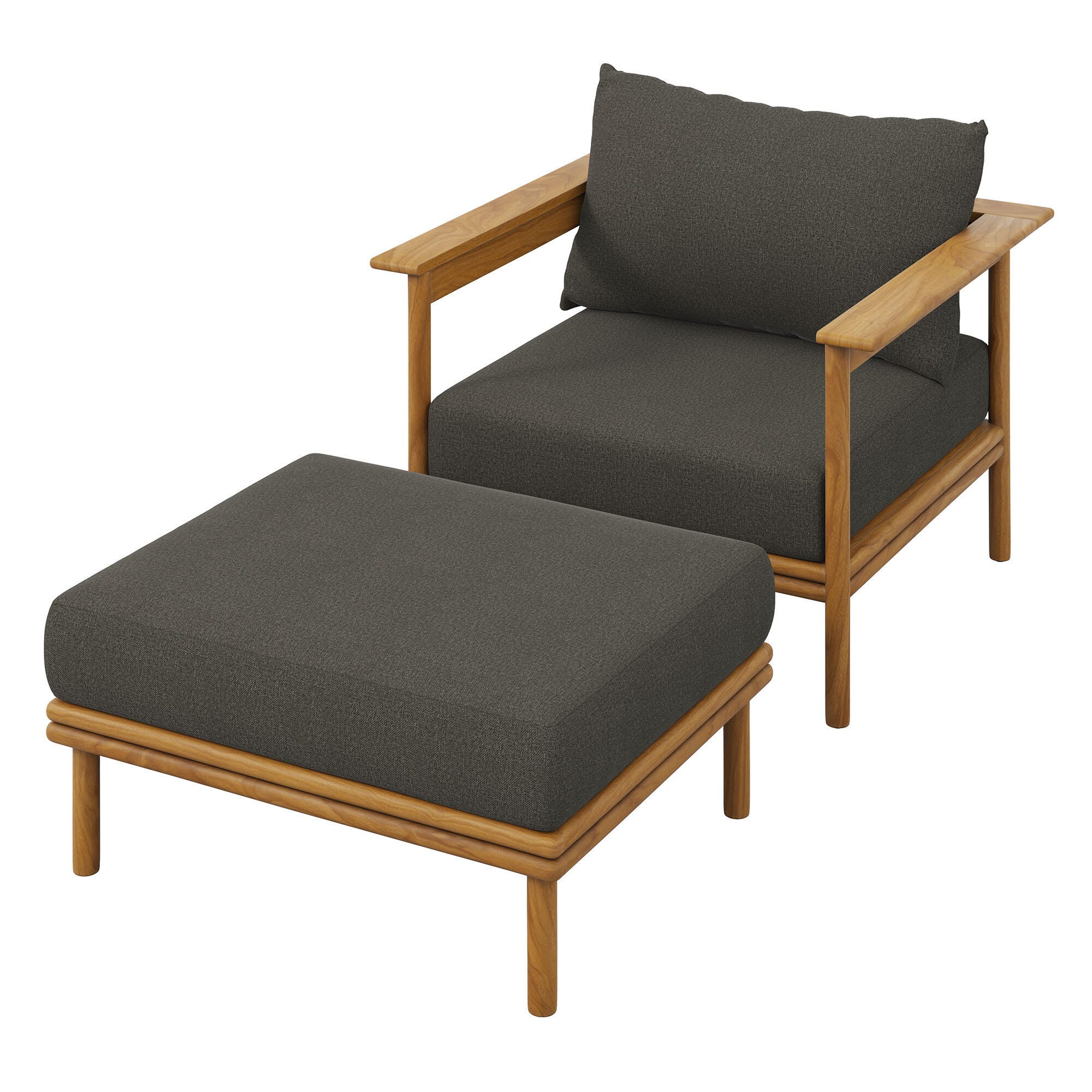 Modway Wren Outdoor Lounge Chair and Ottoman, Natural/Flint Gray, large