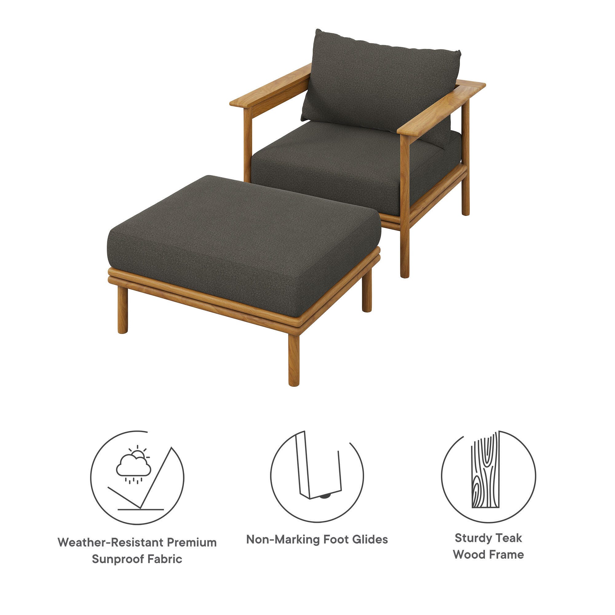 Modway Wren Outdoor Lounge Chair and Ottoman, Natural/Flint Gray, large