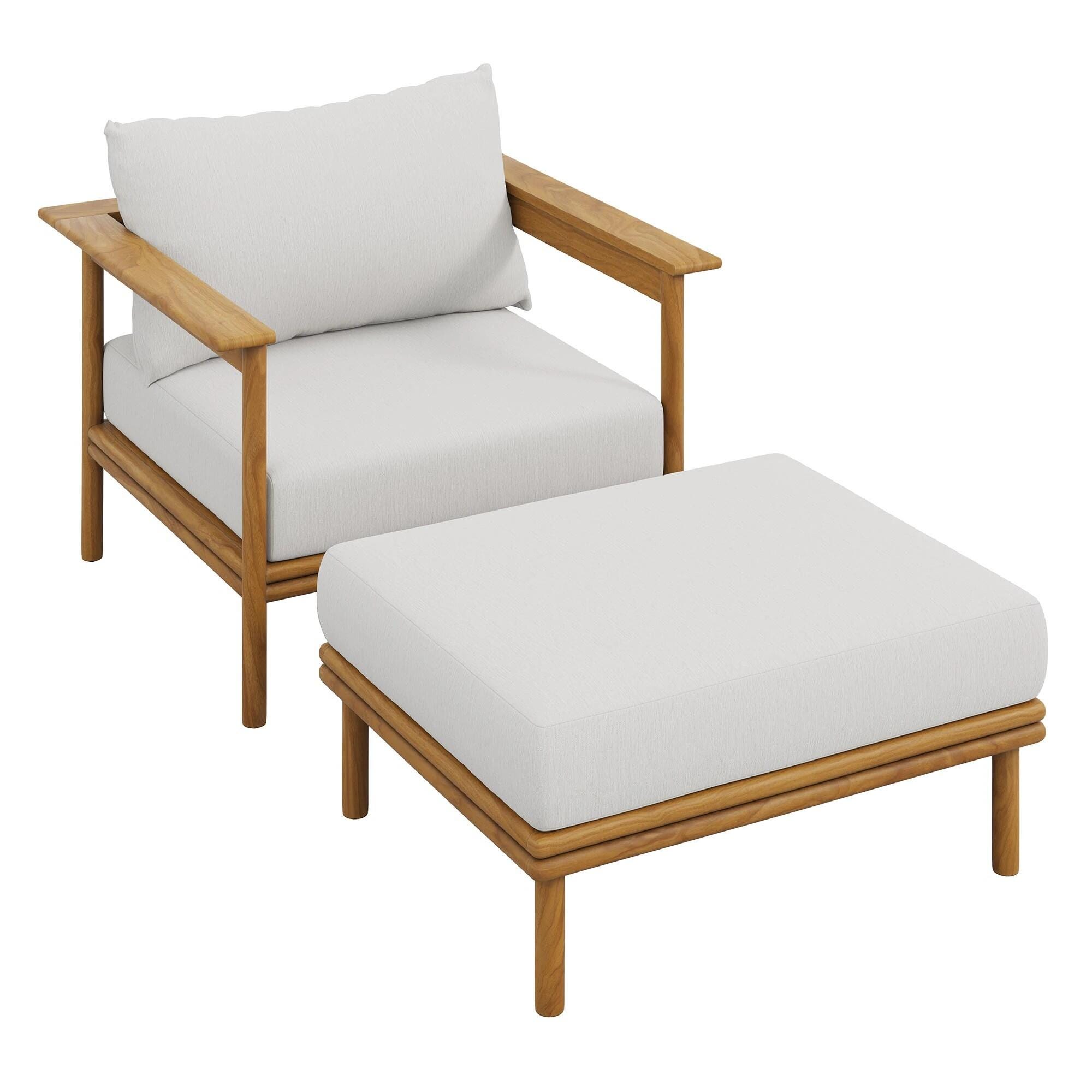 Modway Wren Outdoor Lounge Chair and Ottoman, Natural/Sail, large