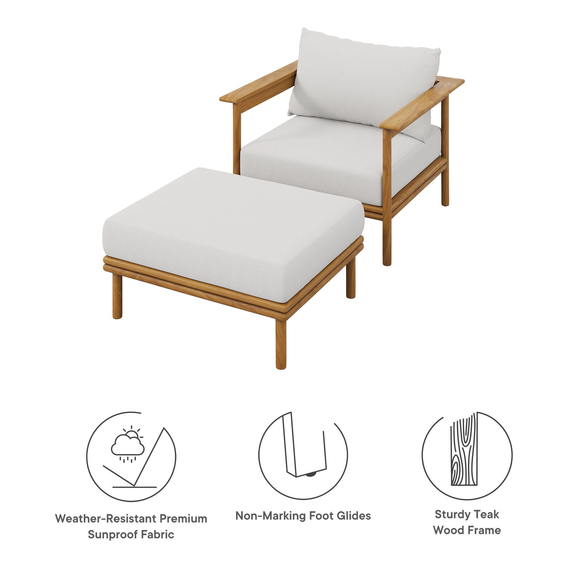 Modway Wren Outdoor Lounge Chair and Ottoman, Natural/Sail, large