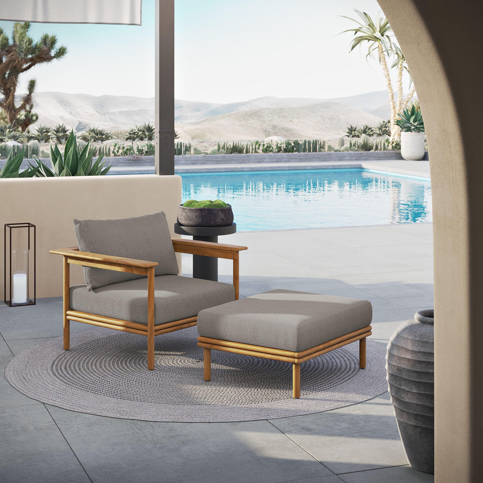 Modway Wren Outdoor Lounge Chair and Ottoman, Natural/Driftwood, rollover