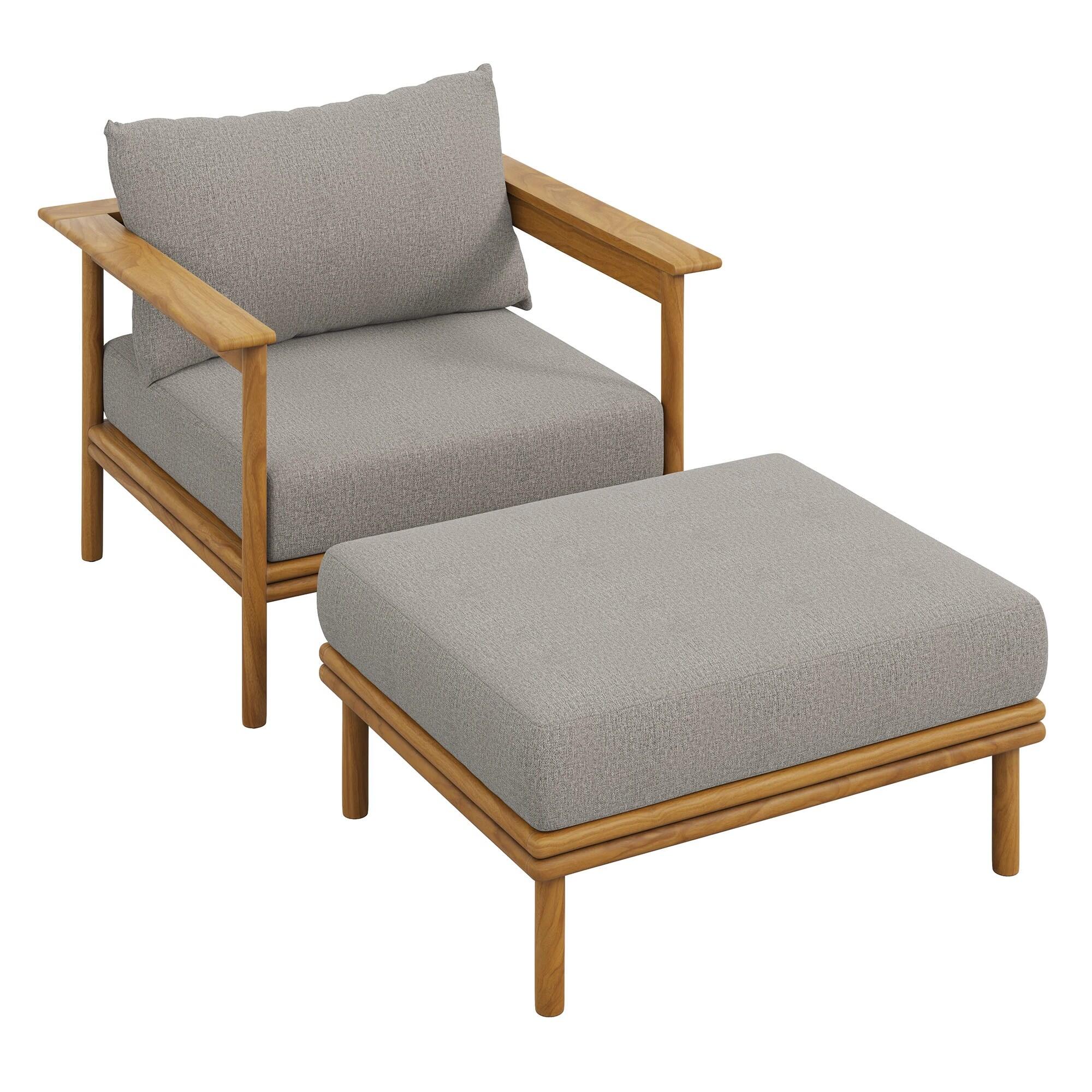 Modway Wren Outdoor Lounge Chair and Ottoman, Natural/Driftwood, large