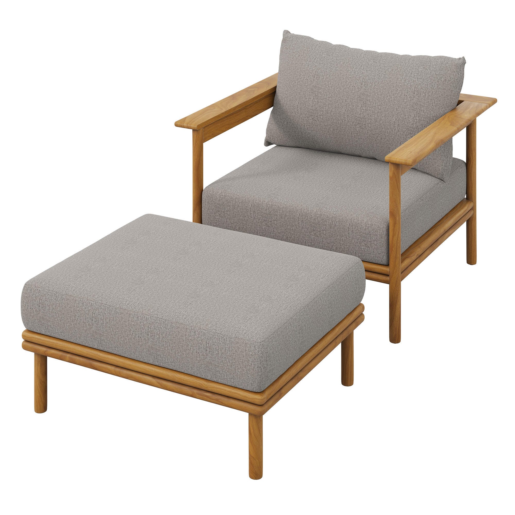 Modway Wren Outdoor Lounge Chair and Ottoman, Natural/Driftwood, large