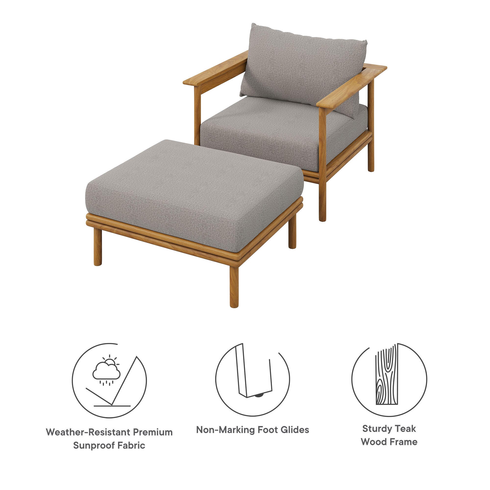 Modway Wren Outdoor Lounge Chair and Ottoman, Natural/Driftwood, large