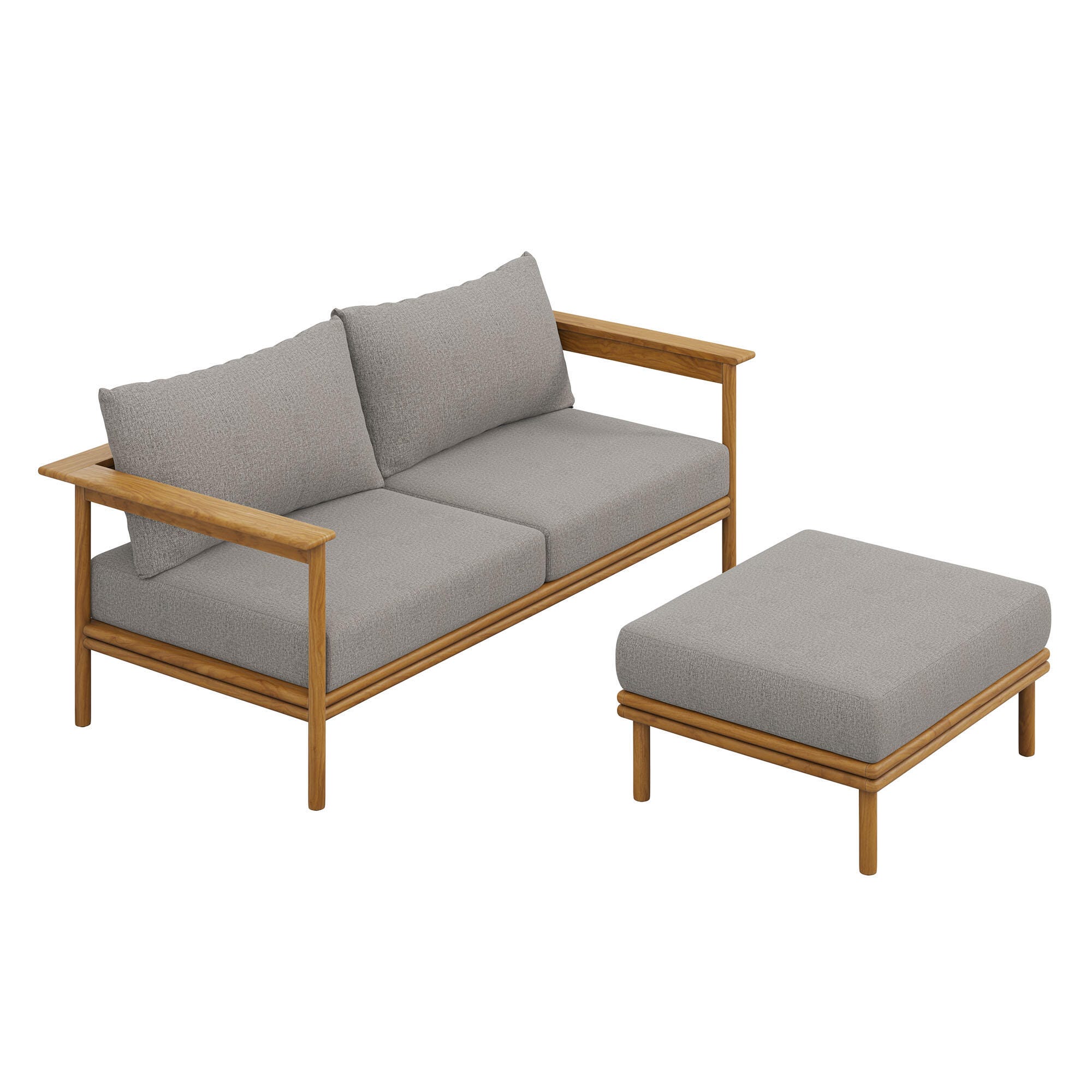 Modway Wren Outdoor Loveseat and Ottoman Set, Brown/Natural, large