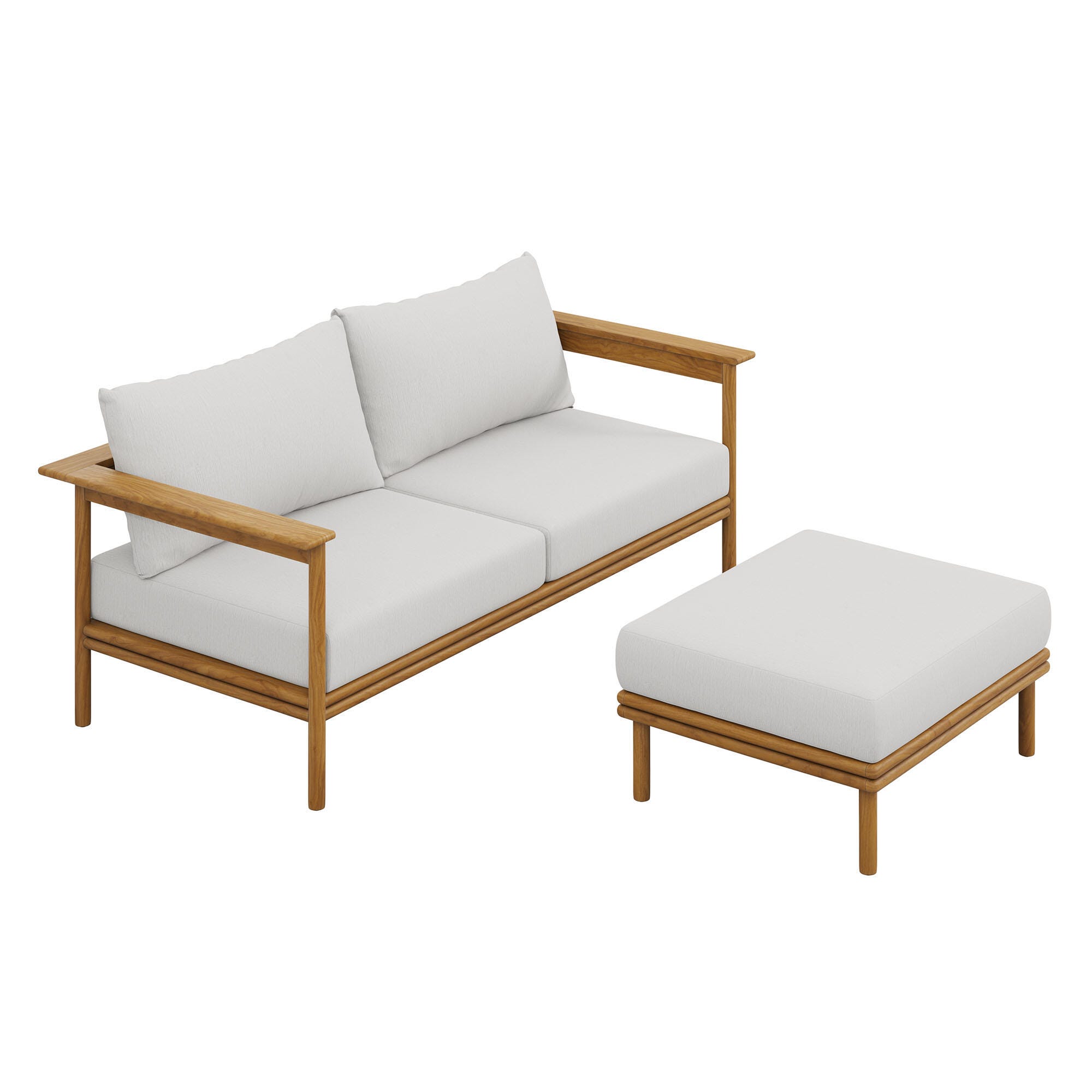 Modway Wren Outdoor Loveseat and Ottoman Set, Natural/White, large