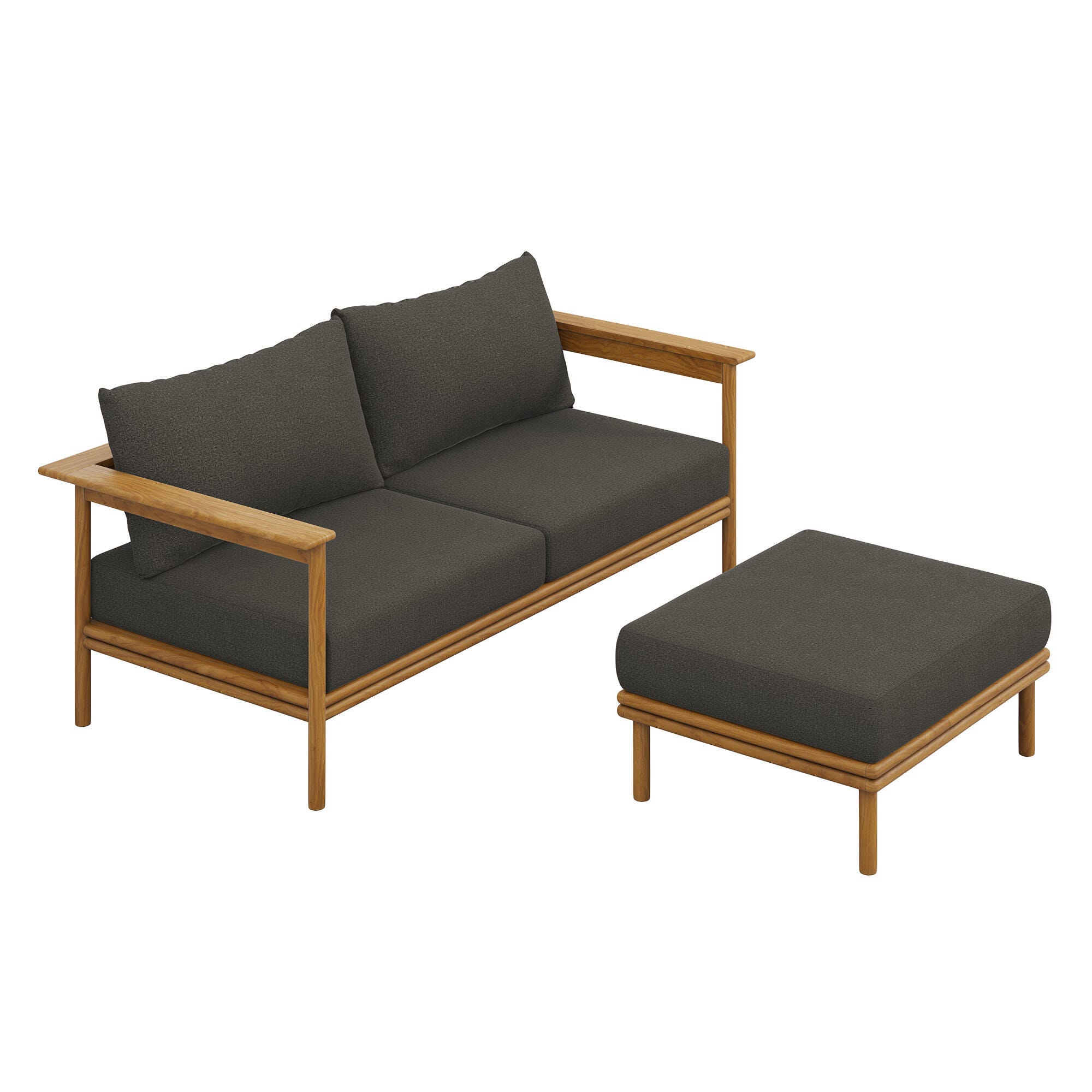 Modway Wren Outdoor Loveseat and Ottoman Set, Natural/Flint Gray, large