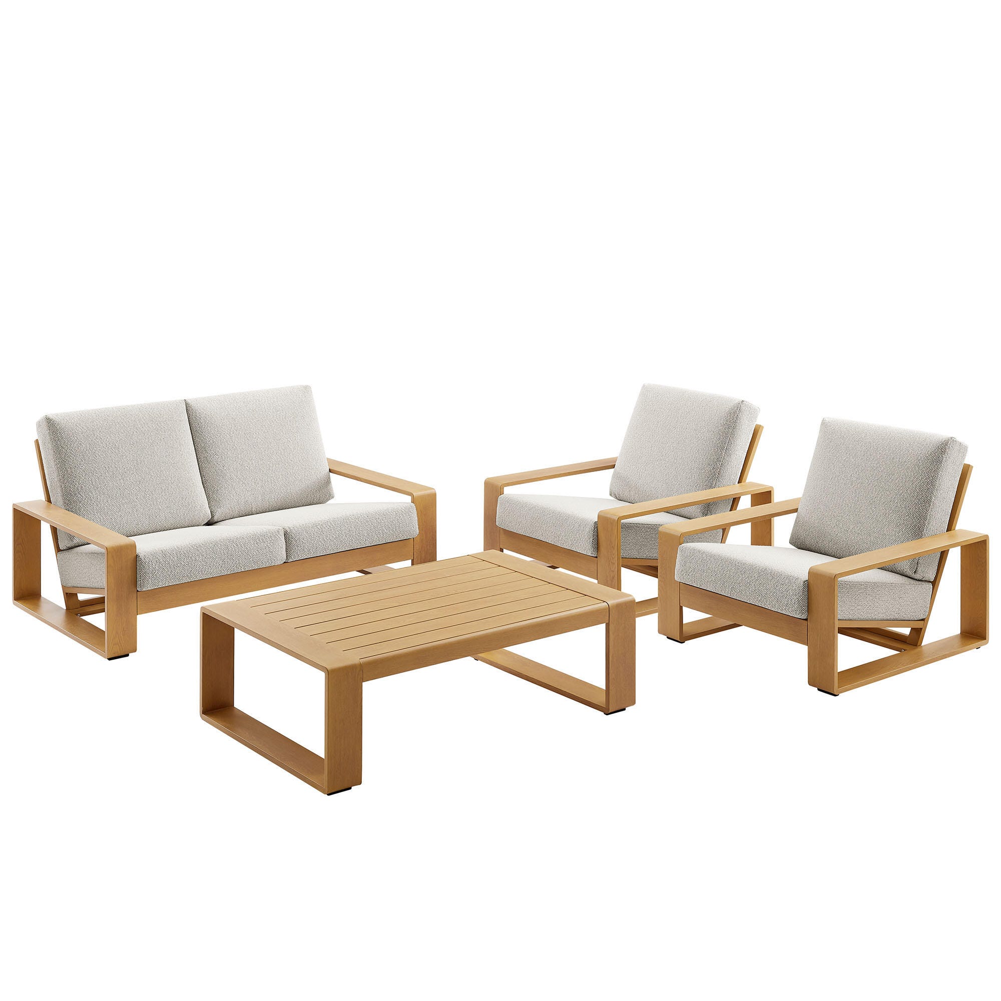 Modway Lirienne Outdoor Sofa and 2 Chairs with Coffee Table, Ivory/Natural, large
