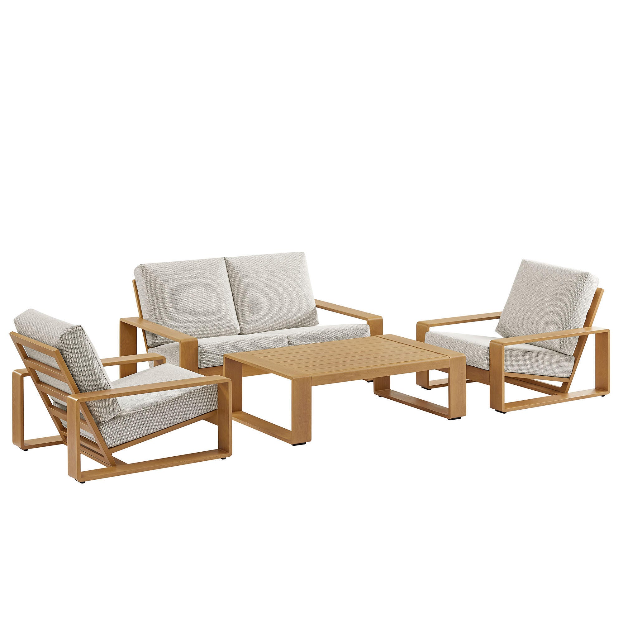Modway Lirienne Outdoor Sofa and 2 Chairs with Coffee Table, Ivory/Natural, large