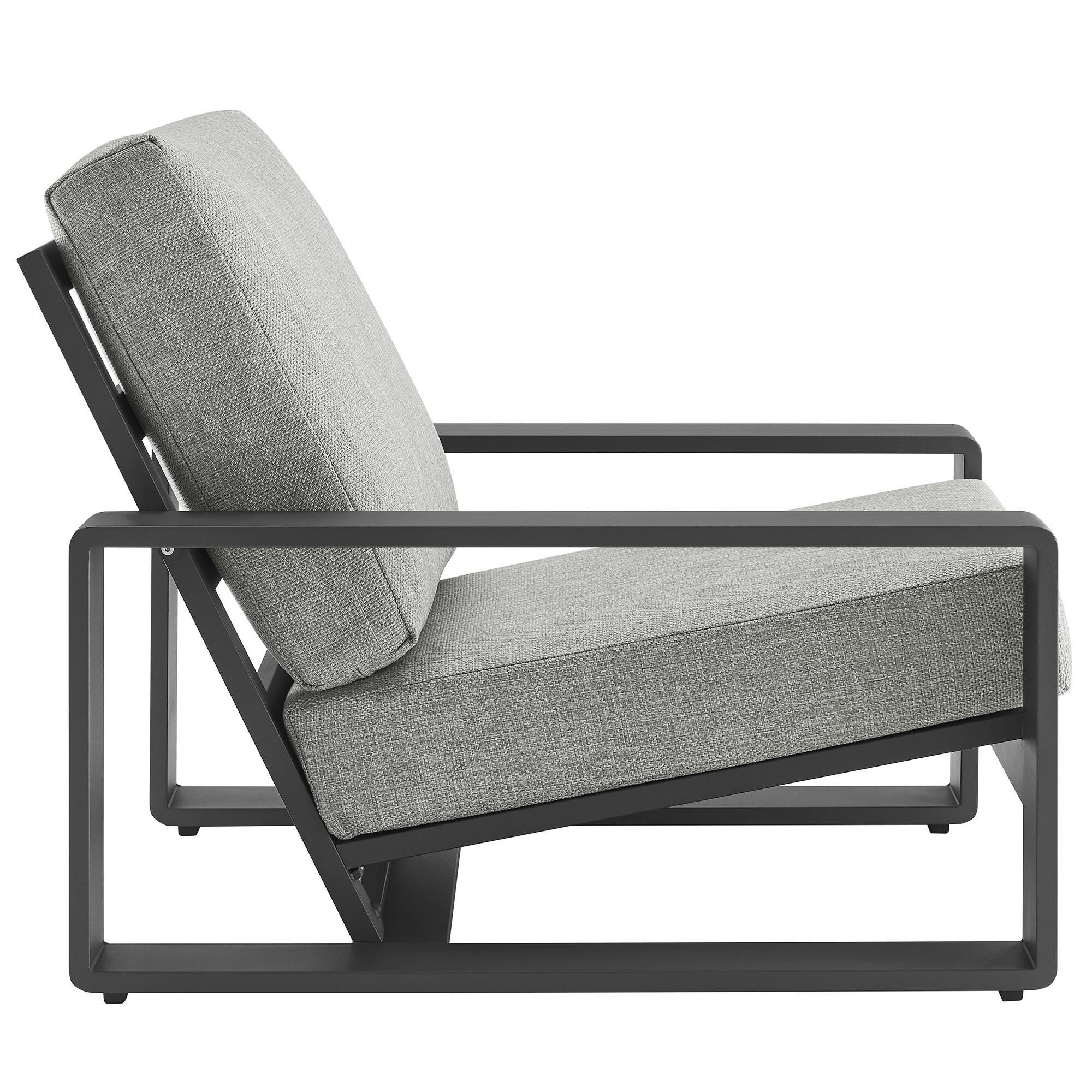 Modway Lirienne Outdoor Sofa and 2 Chairs with Coffee Table, Light Gray/Black, large