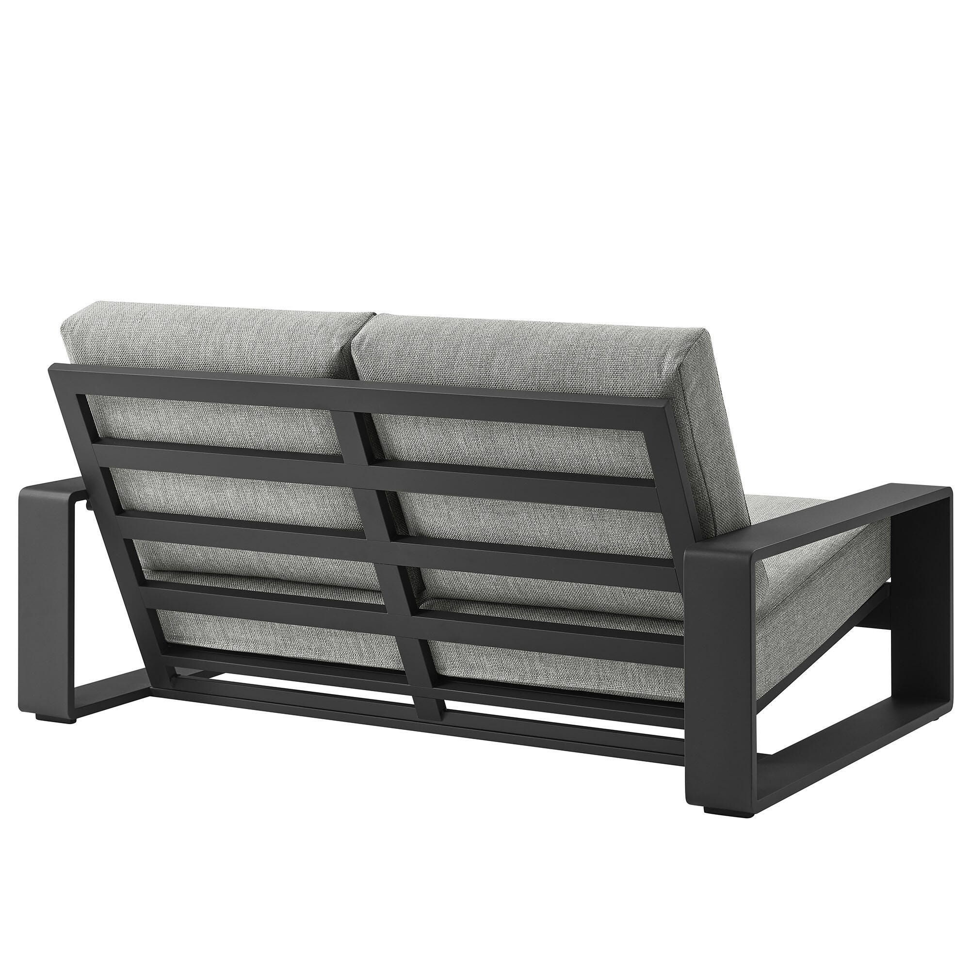 Modway Lirienne Outdoor Sofa and 2 Chairs with Coffee Table, Light Gray/Black, large