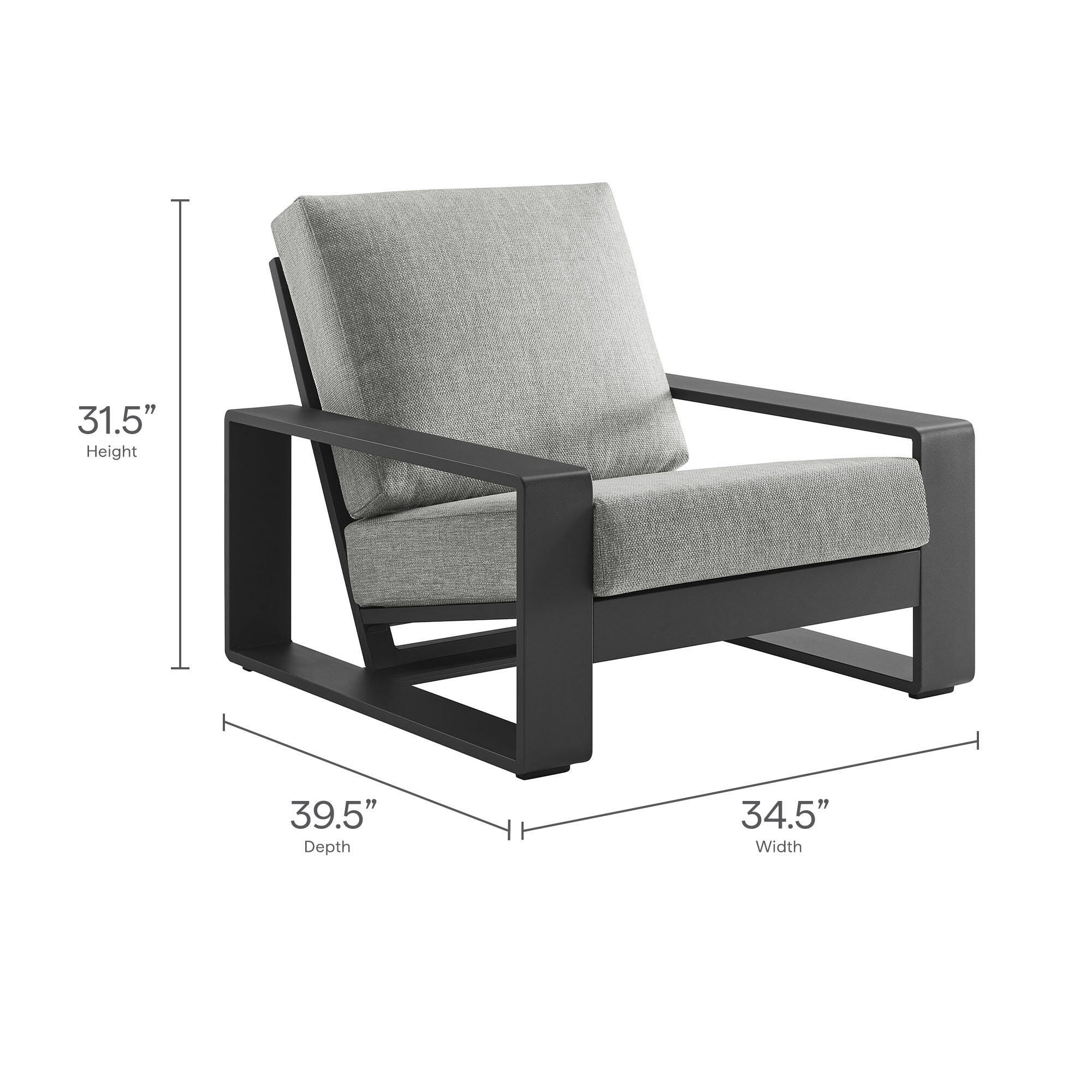 Modway Lirienne Outdoor Sofa and 2 Chairs with Coffee Table, Light Gray/Black, large