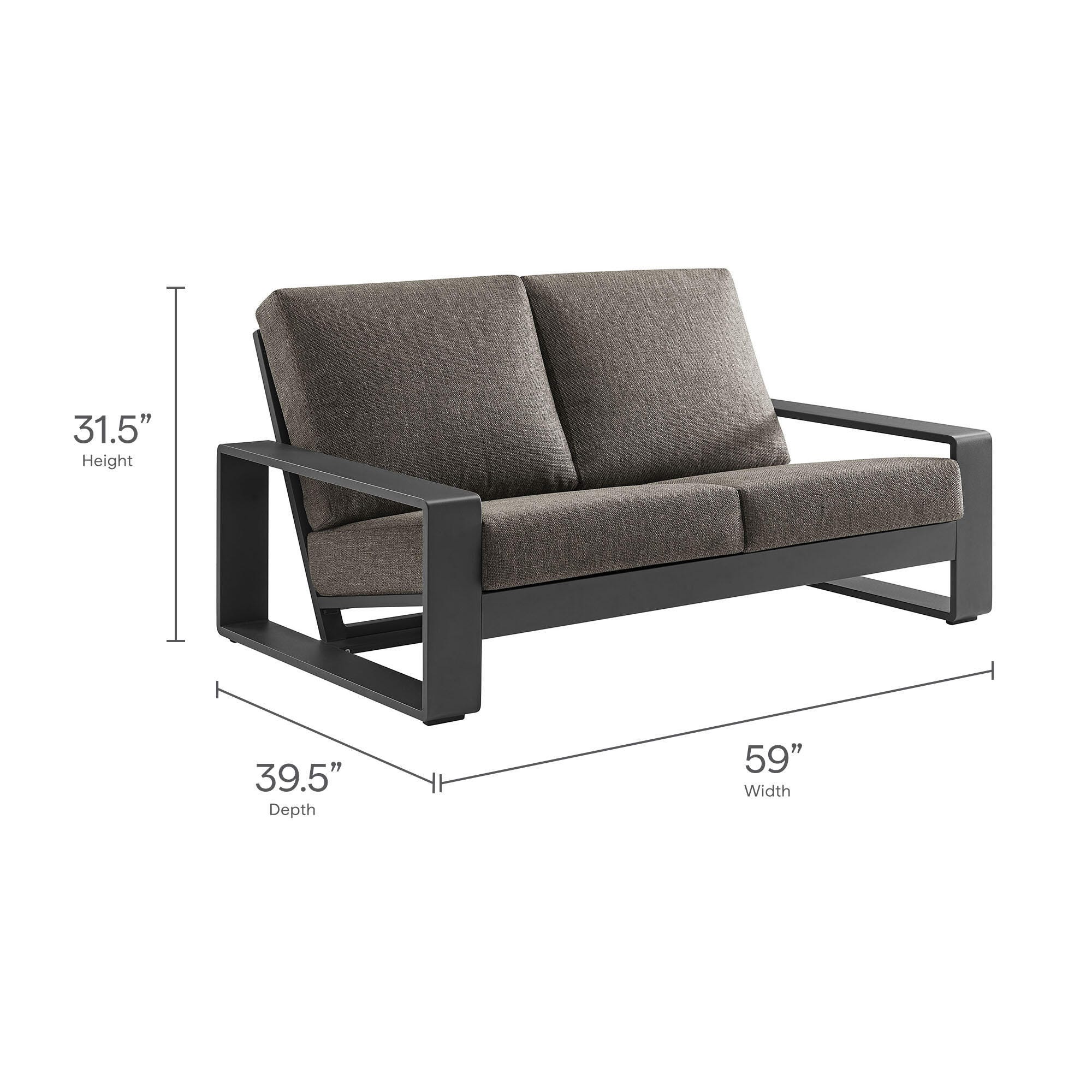Modway Lirienne Outdoor Sofa and 2 Chairs with Coffee Table, Smoke/Black, large