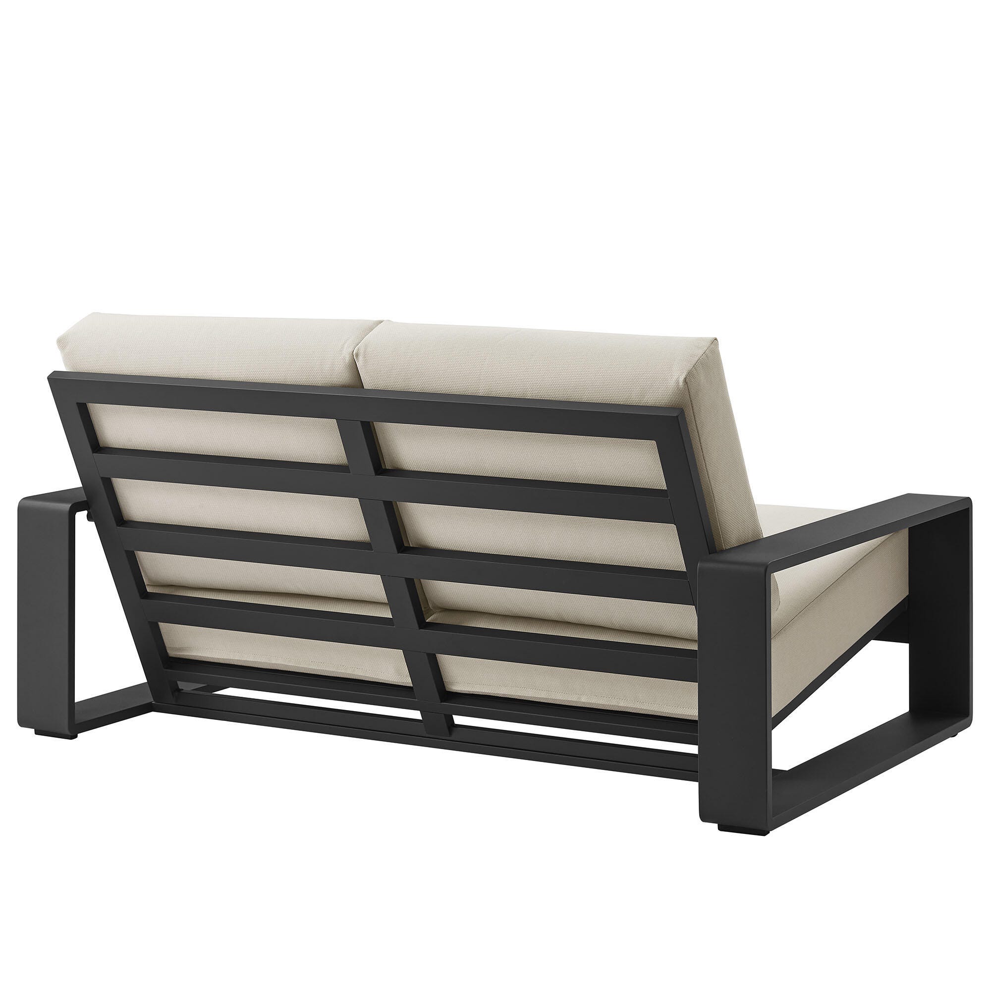 Modway Lirienne Outdoor Sofa and 2 Chairs with Coffee Table, Cream Gray/Black, large