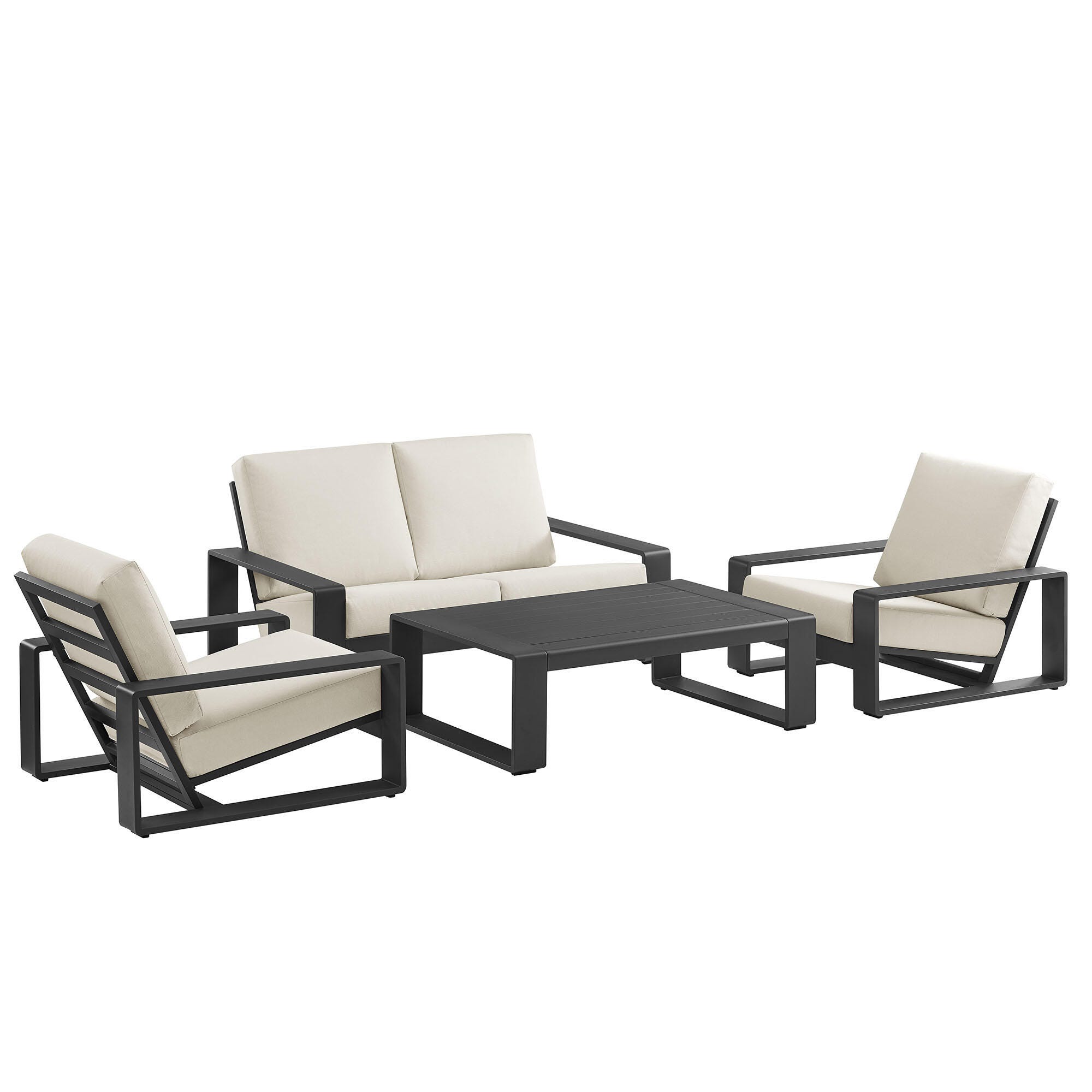 Modway Lirienne Outdoor Sofa and 2 Chairs with Coffee Table, Cream Gray/Black, large