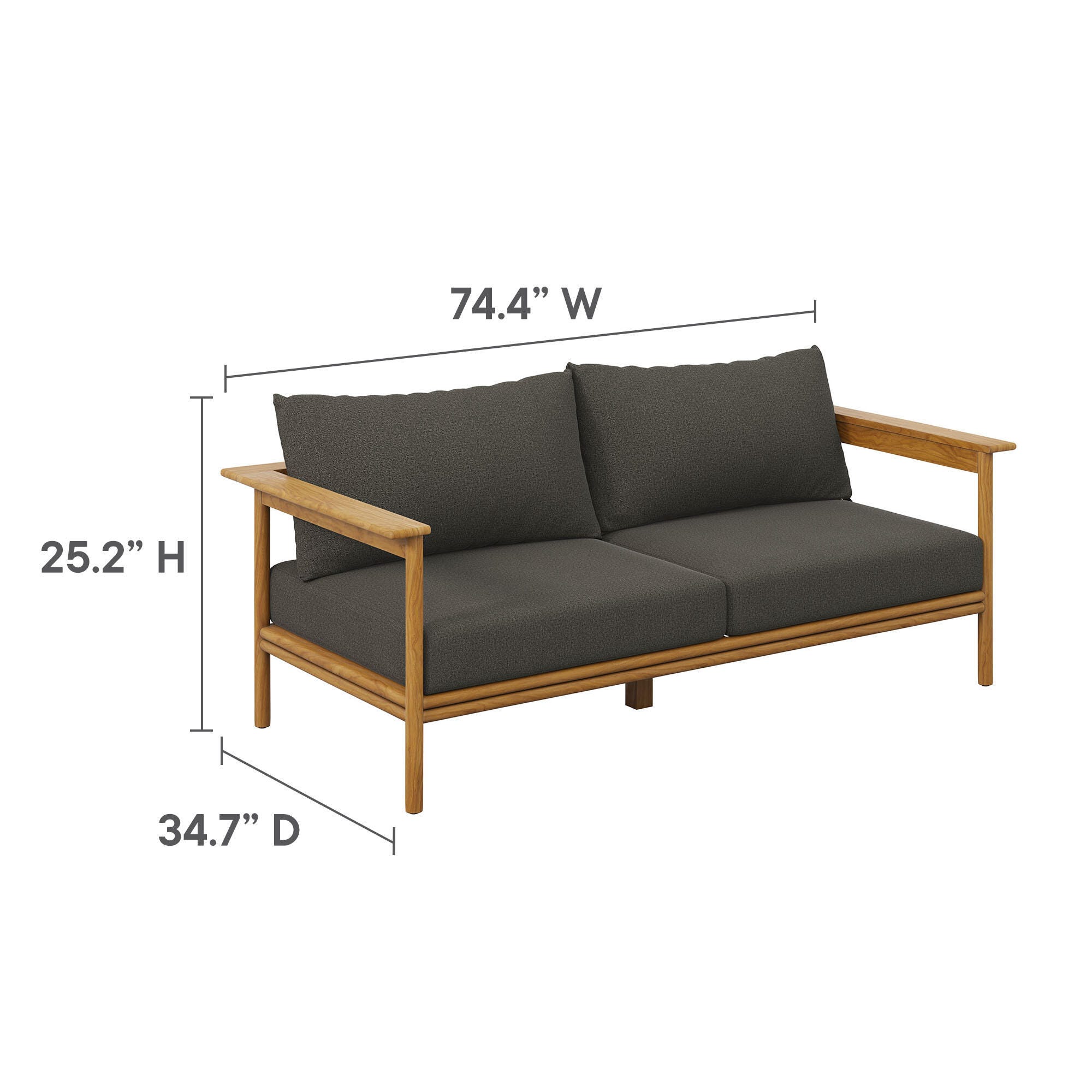 Modway Wren Outdoor Loveseat and 2 Chairs with Coffee Table, Natural/Gray, large