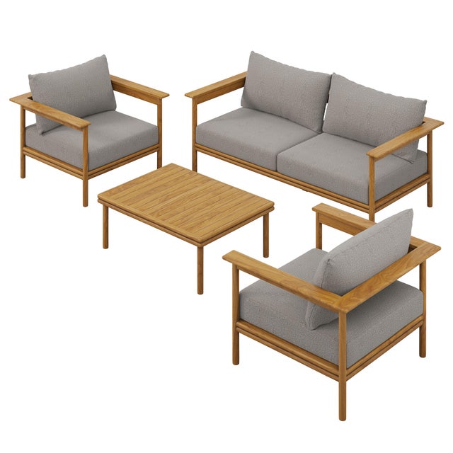 Modway Wren Outdoor Loveseat and 2 Chairs with Coffee Table, Driftwood/Light Gray
